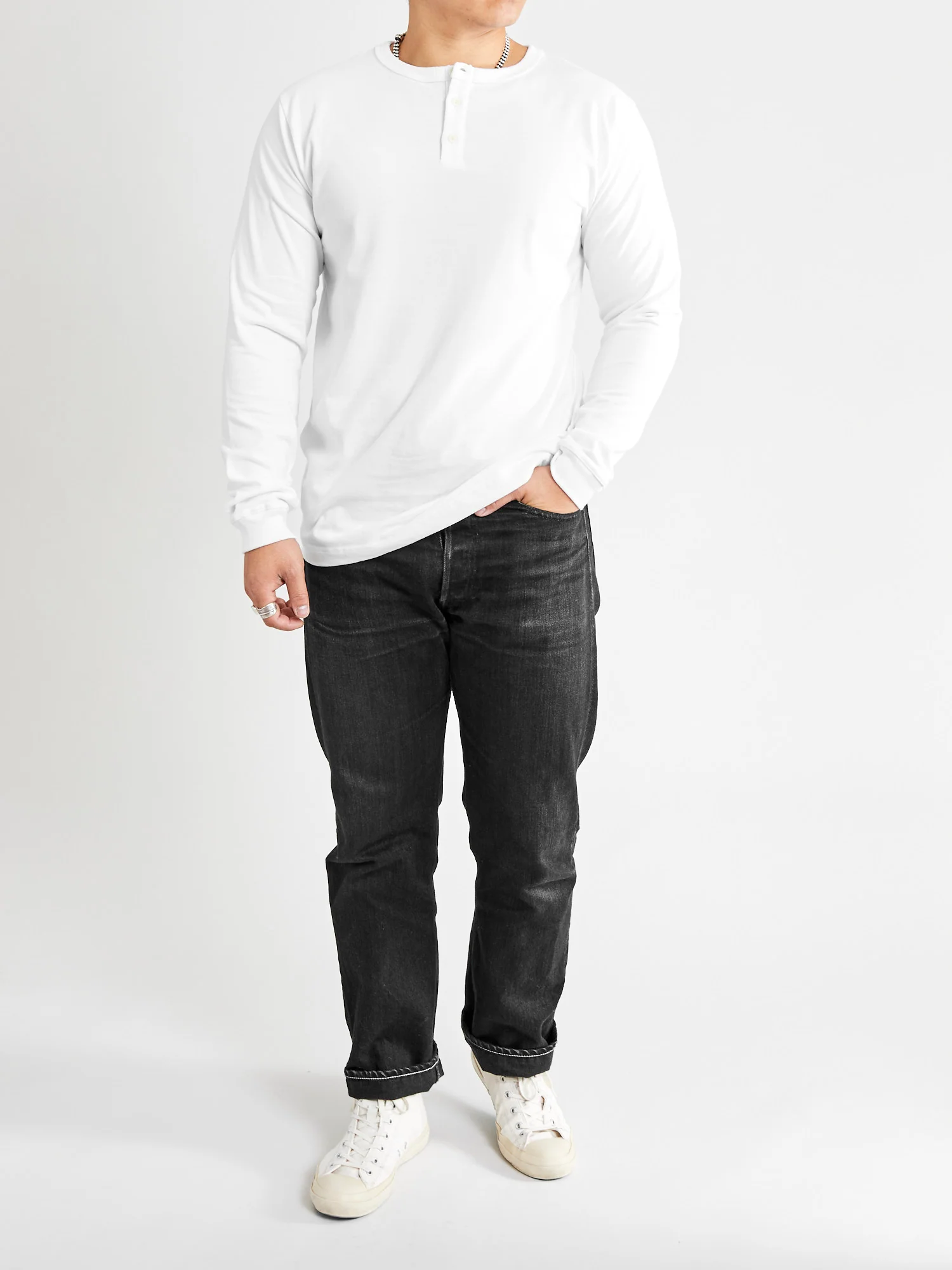Long Sleeve Henley in White - Image 7