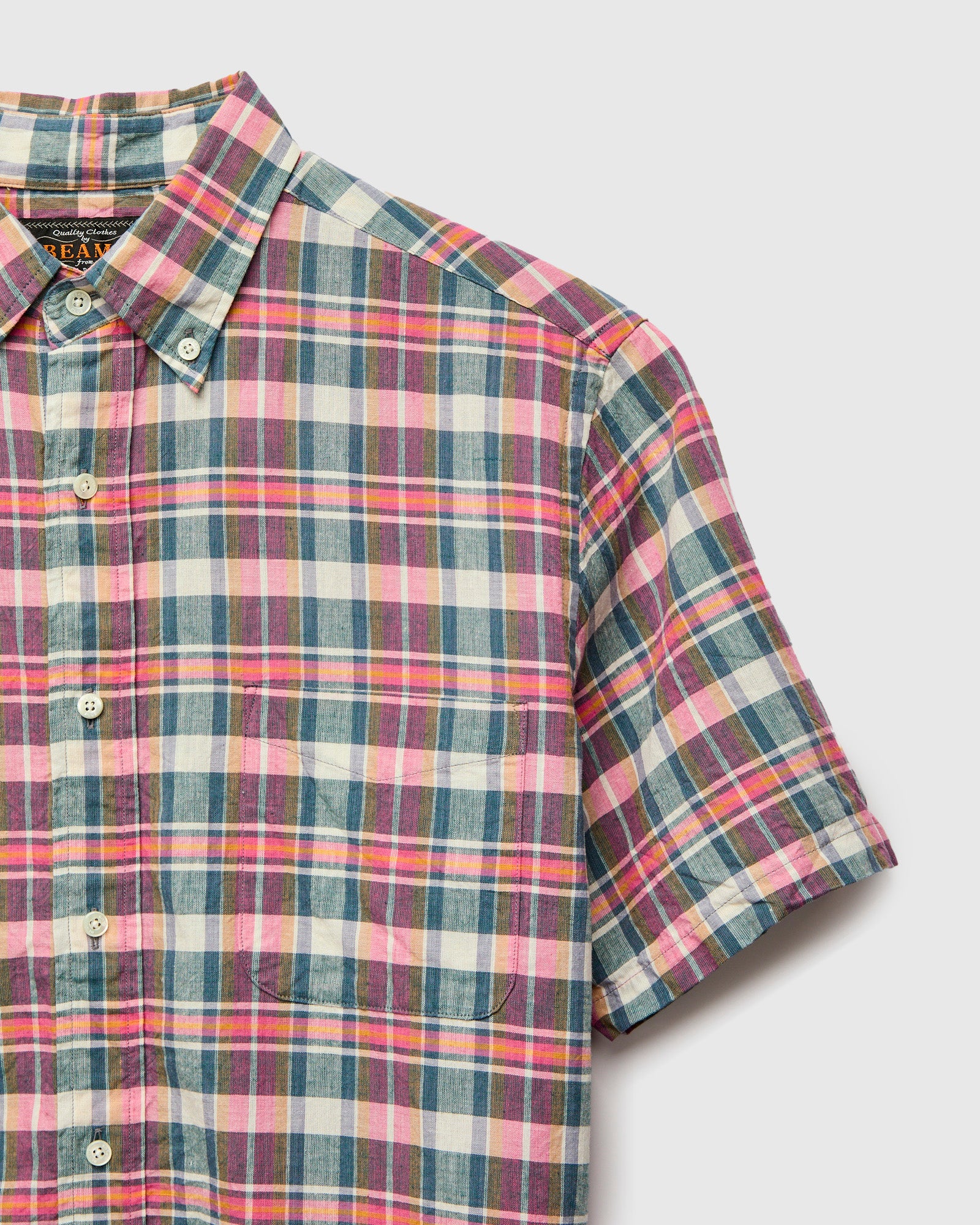 Madras Short Sleeve Button-Down Shirt in Pink - Image 3
