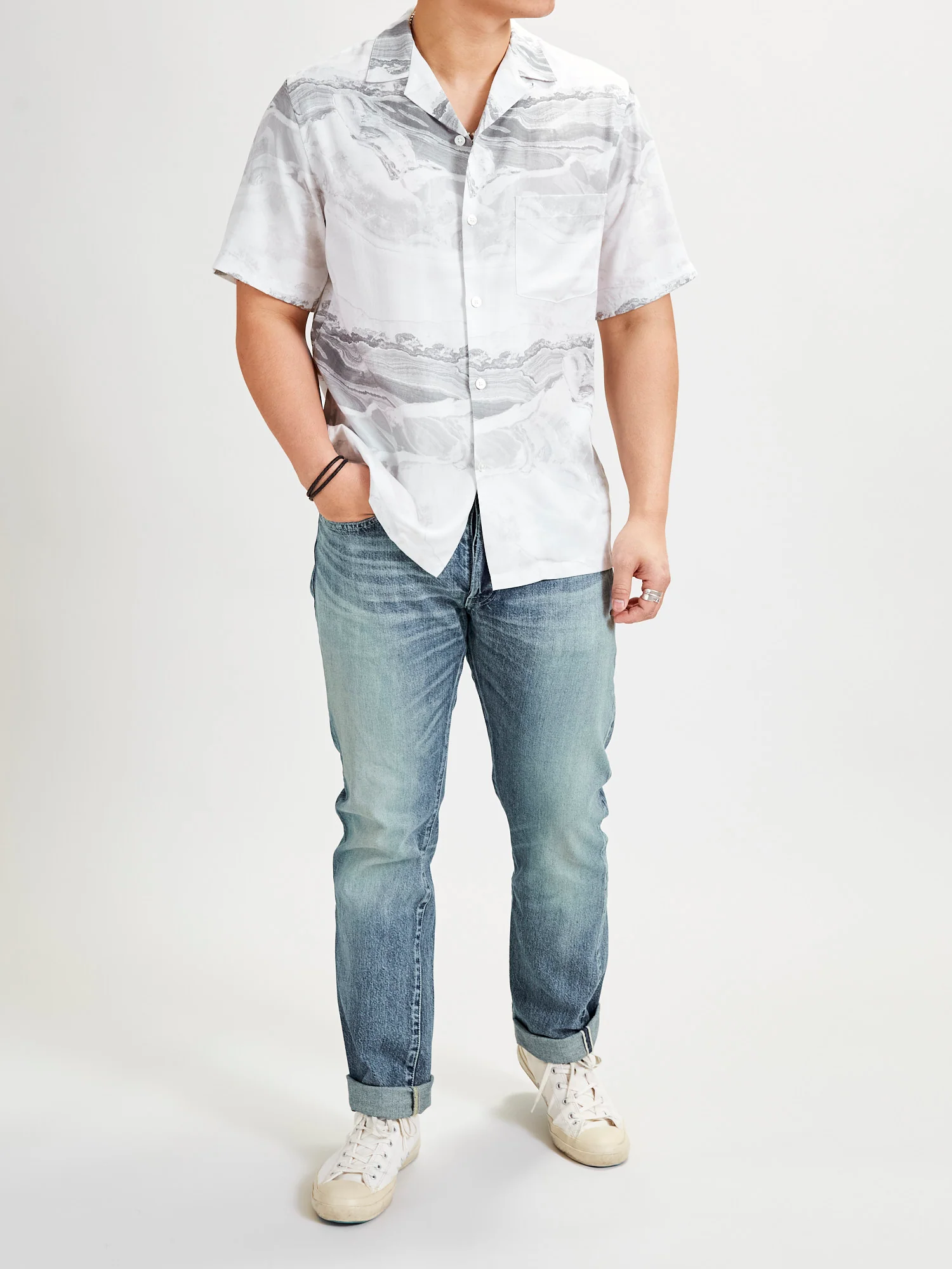 Marble Button-Up Shirt in White - Image 11
