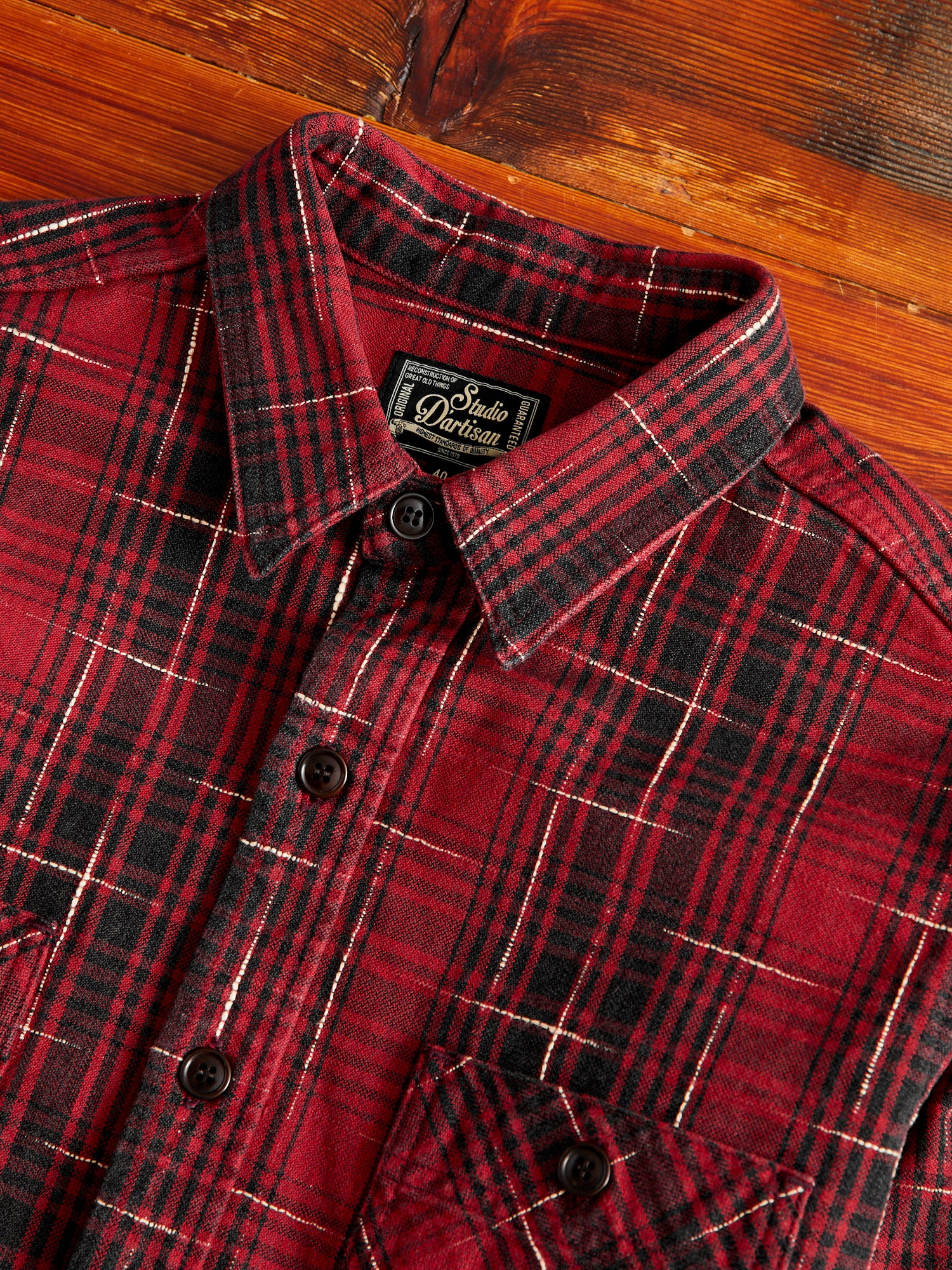 "Midare Kasuri" Heavyweight Flannel Overshirt in Red - Image 3