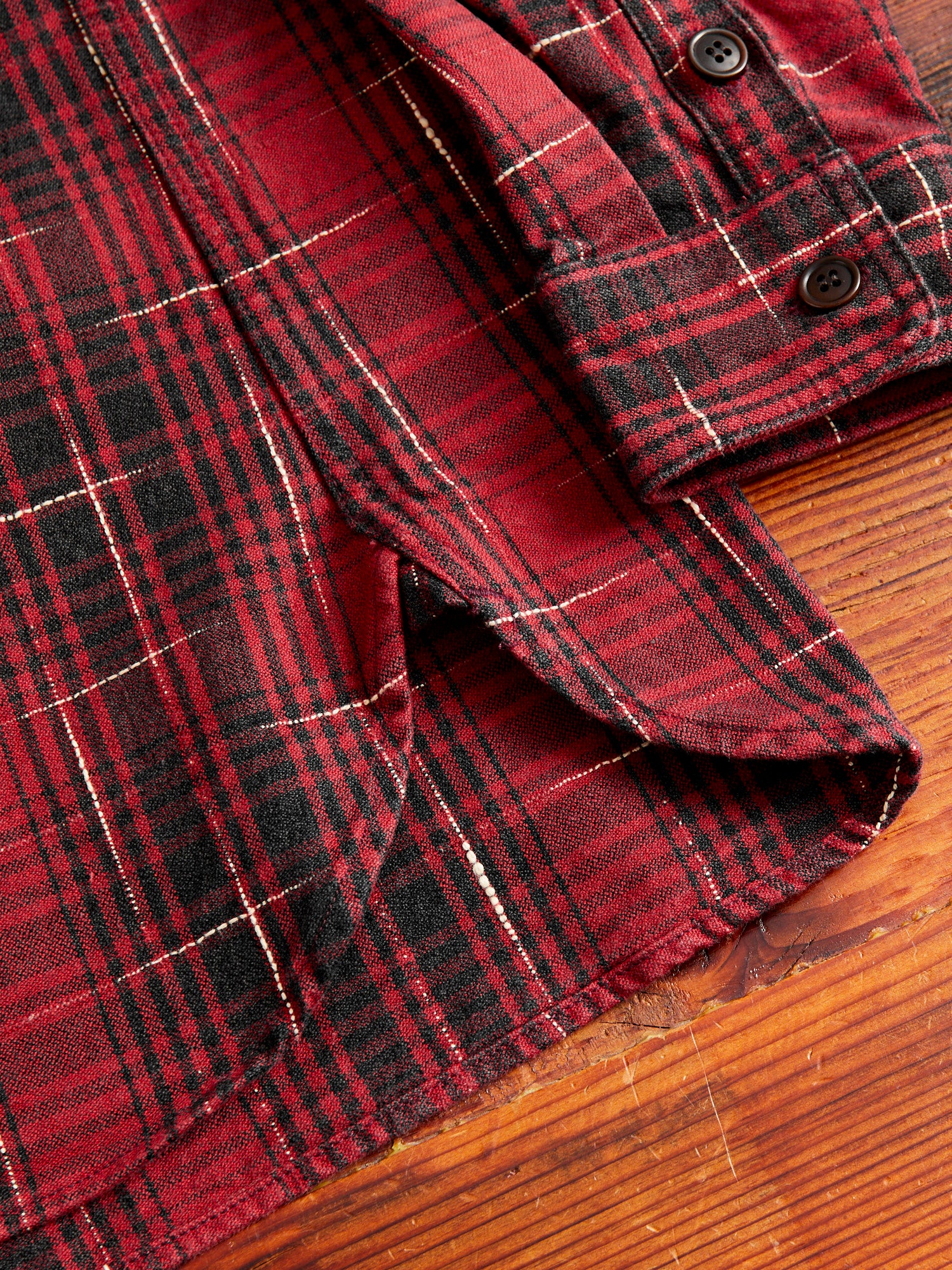 "Midare Kasuri" Heavyweight Flannel Overshirt in Red - Image 8