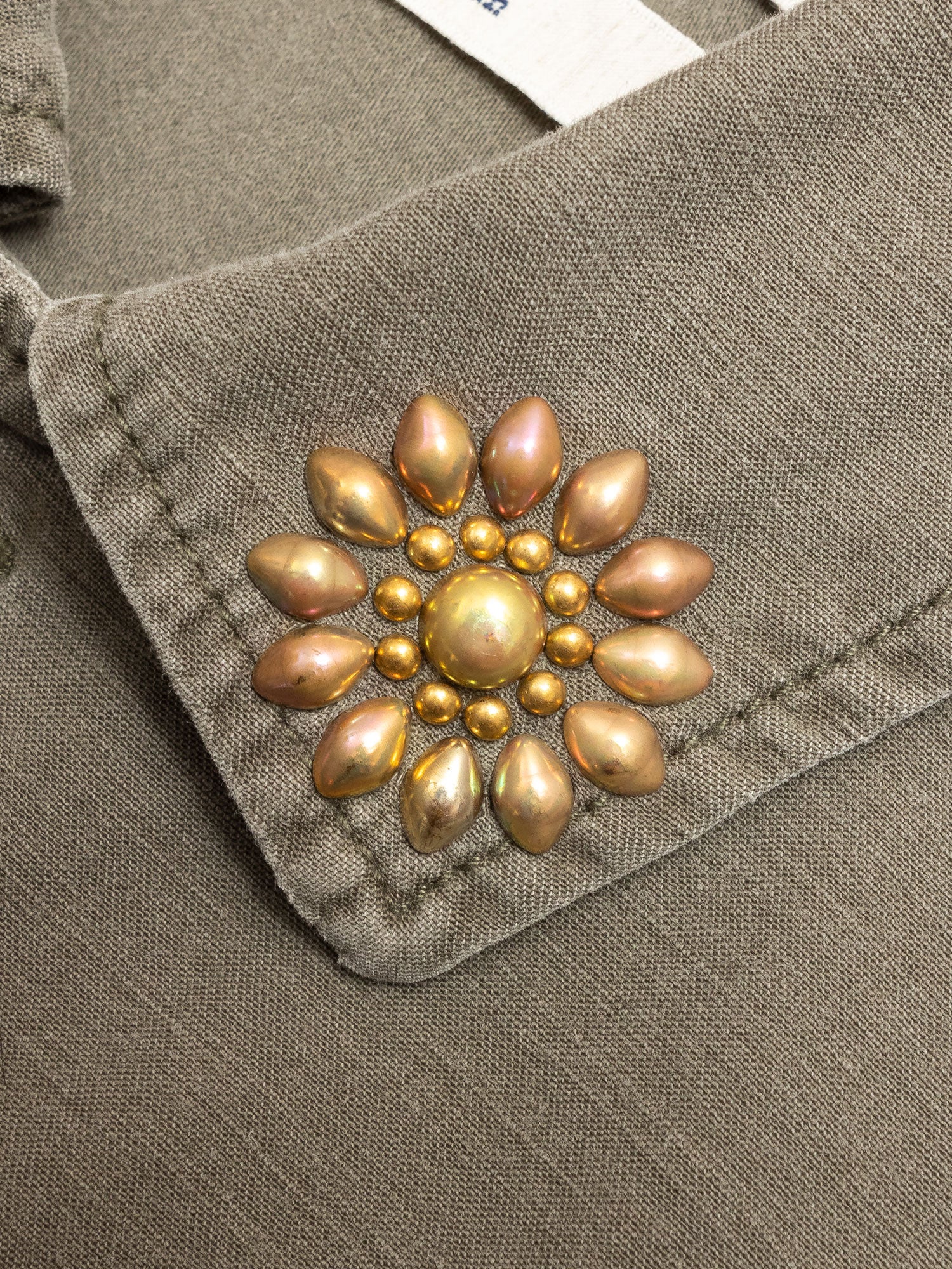 Military Flower Stud Shirt in Khaki - Image 3