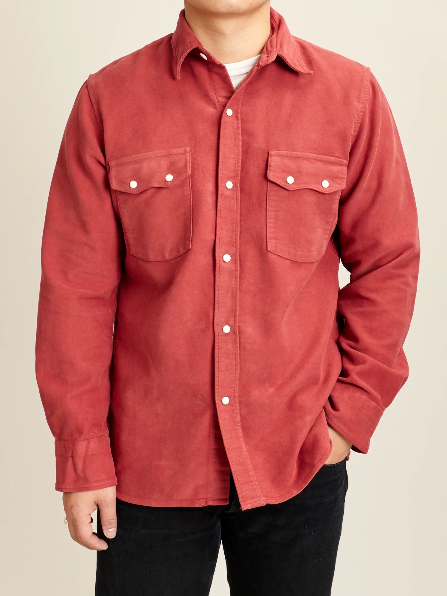 Moleskin Pearl Snap Shirt in Merlot - Image 2
