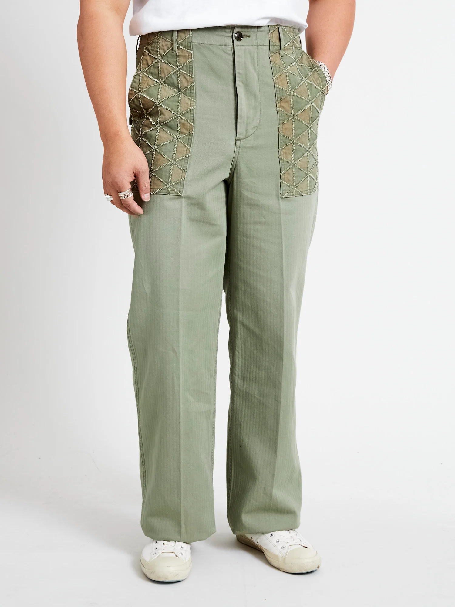 MSP-1014 Tsugihagi Baker Pants in Army Green - Image 2