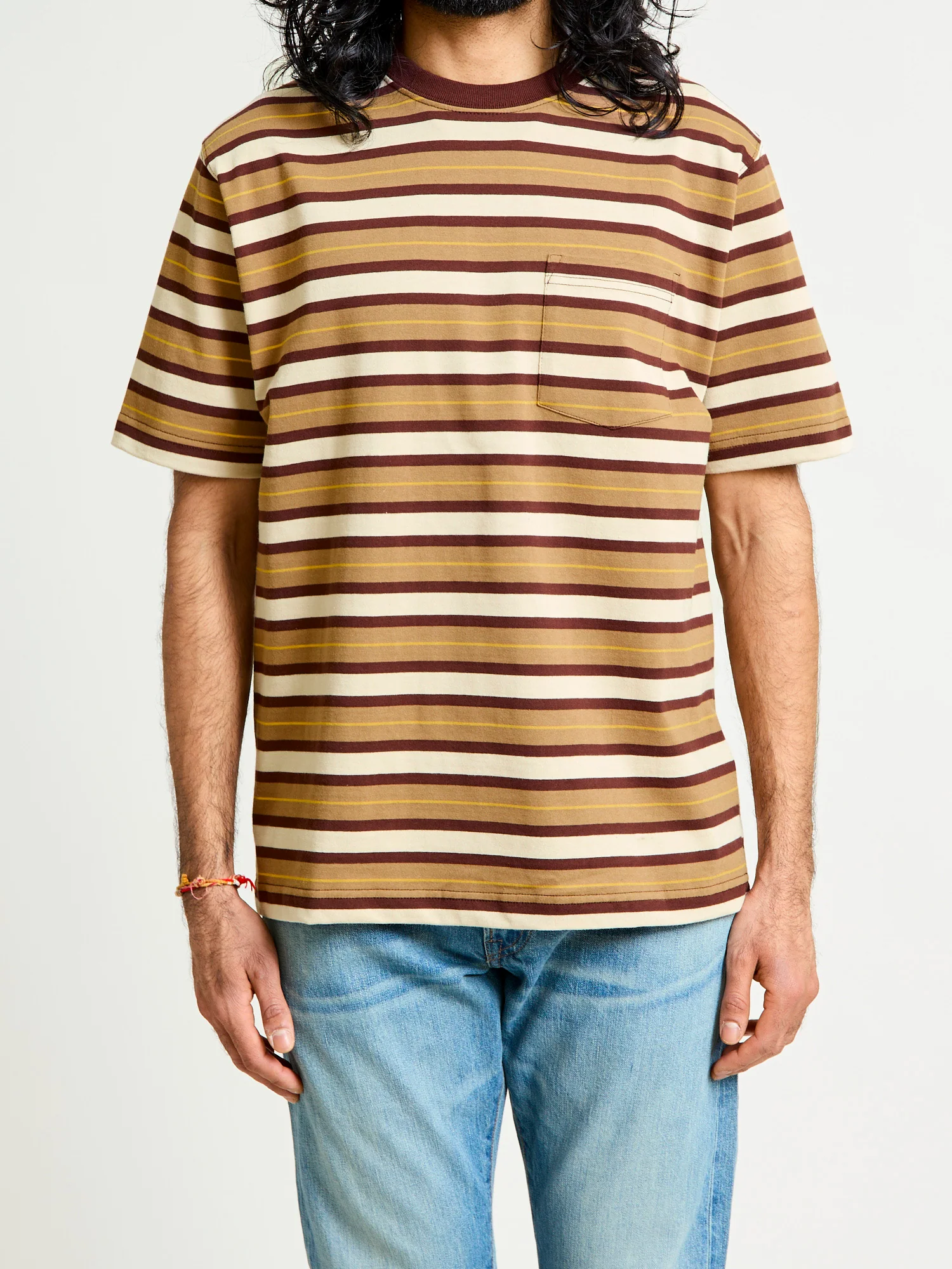 Multistripe Pocket T-Shirt in Light Brown - Image 2