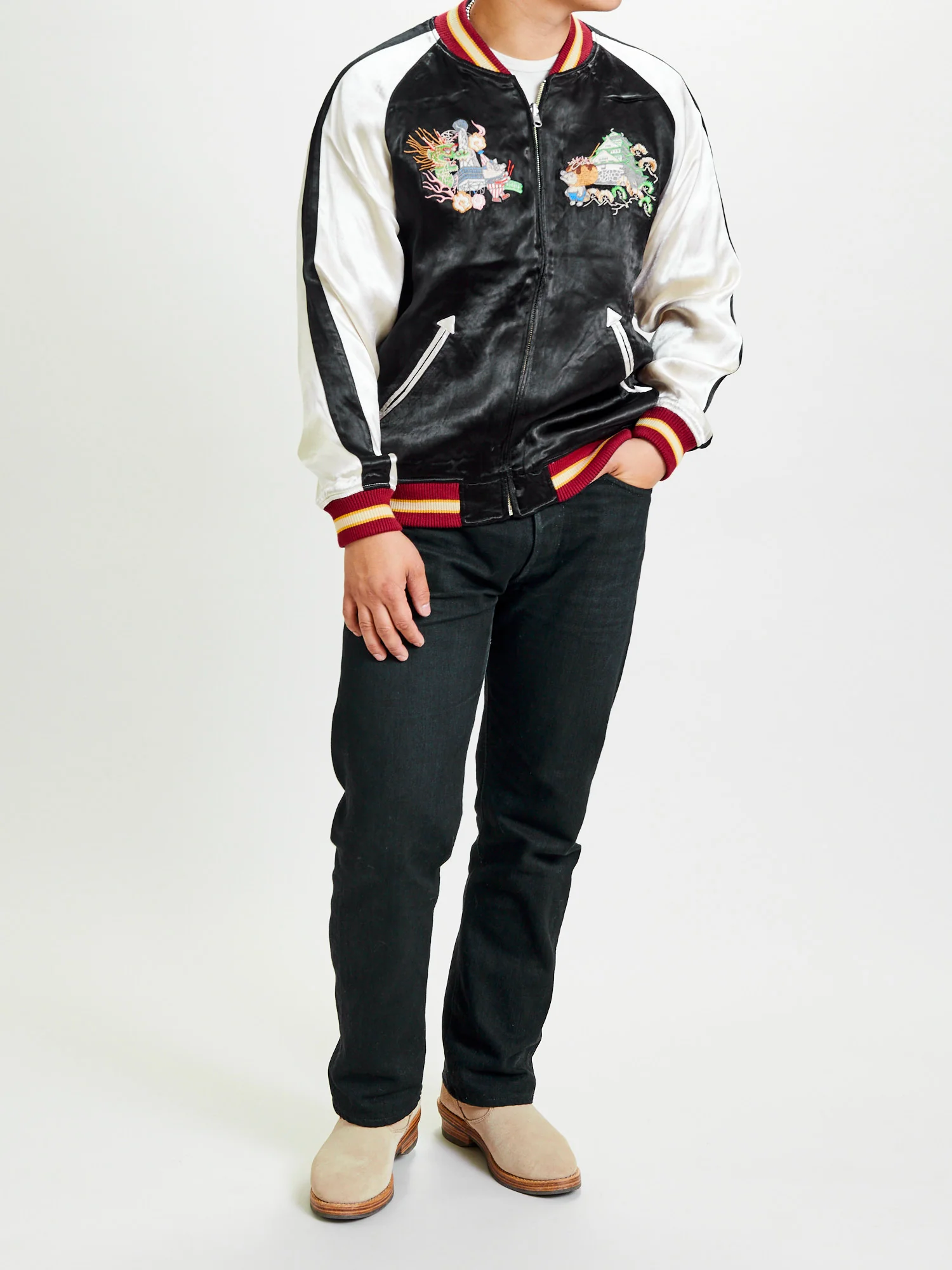 "Naniwa" Reversible Sukajan Souvenir Jacket in Black/Blue - Image 18