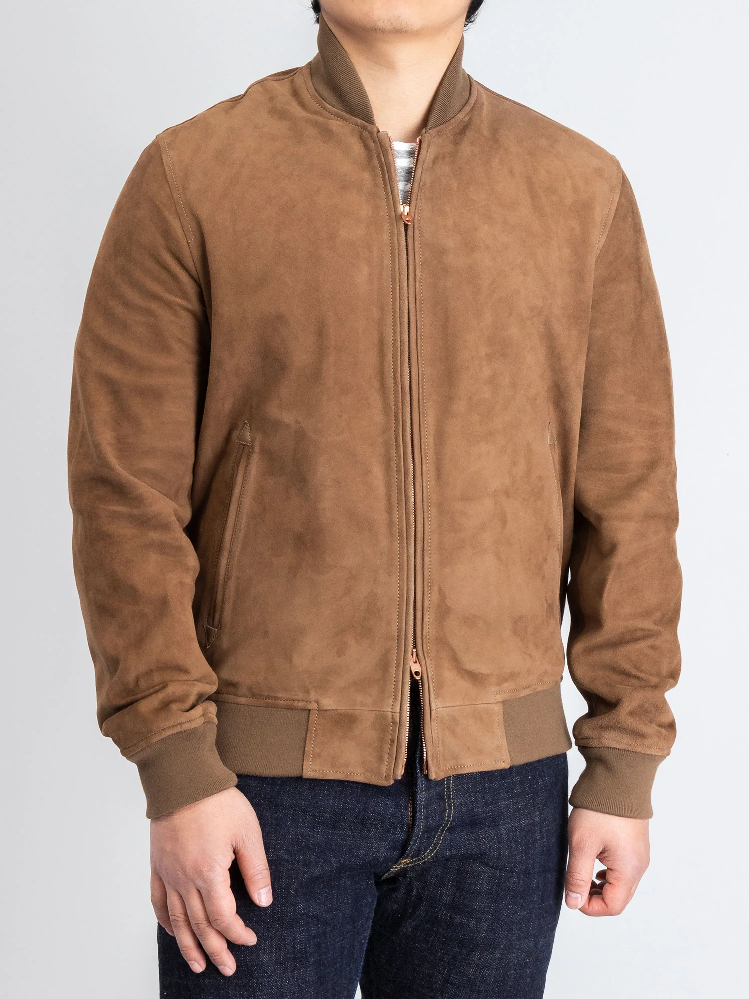 Nappa Suede Bomber Jacket in Beige - Image 2