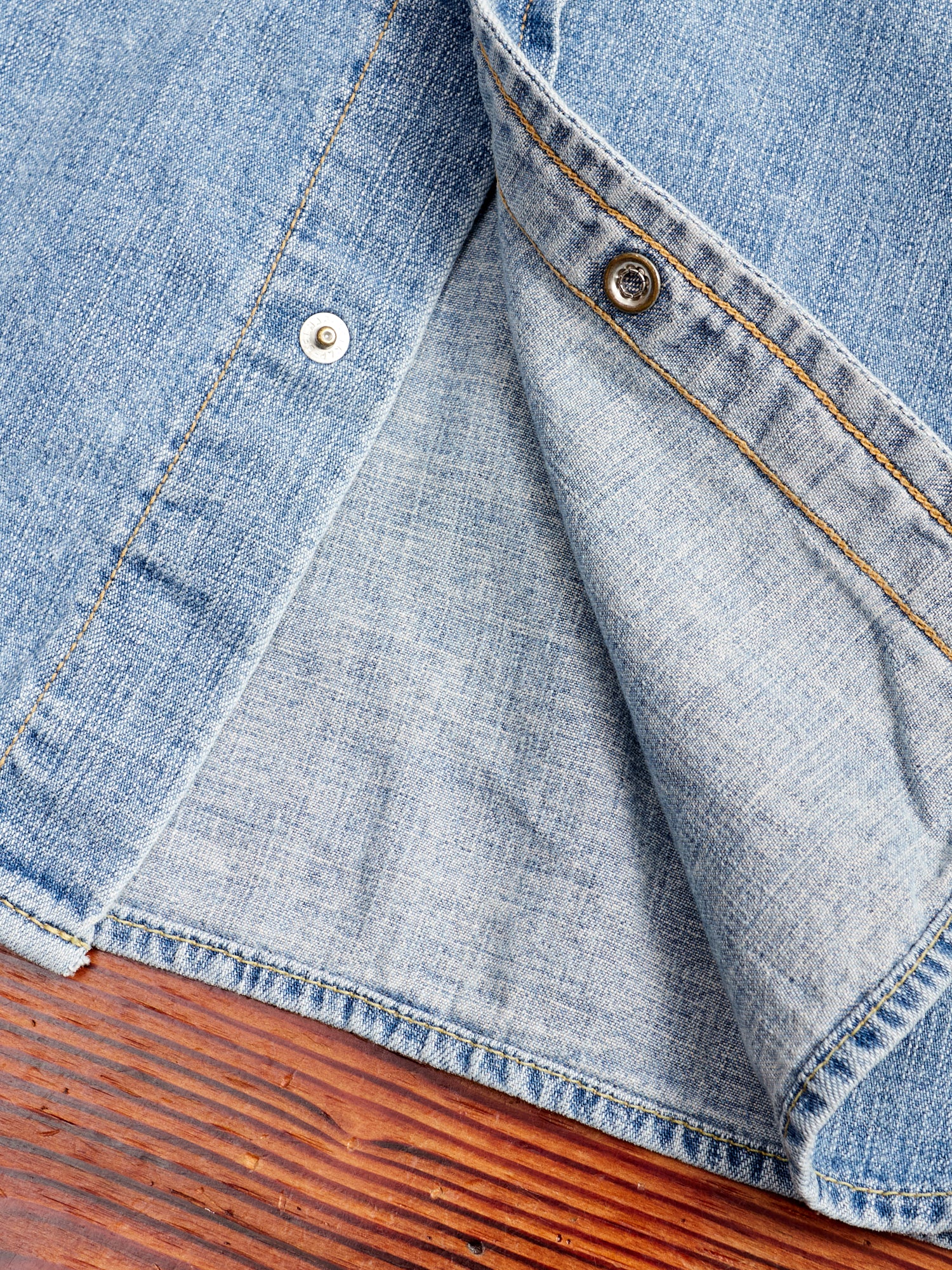 Natural Finish Denim Western Shirt in Distressed Indigo - Image 7