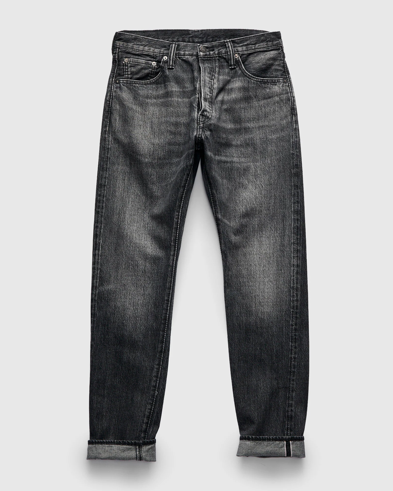 "Natural Used Black" 14oz Washed Selvedge Denim - Relaxed Tapered Fit