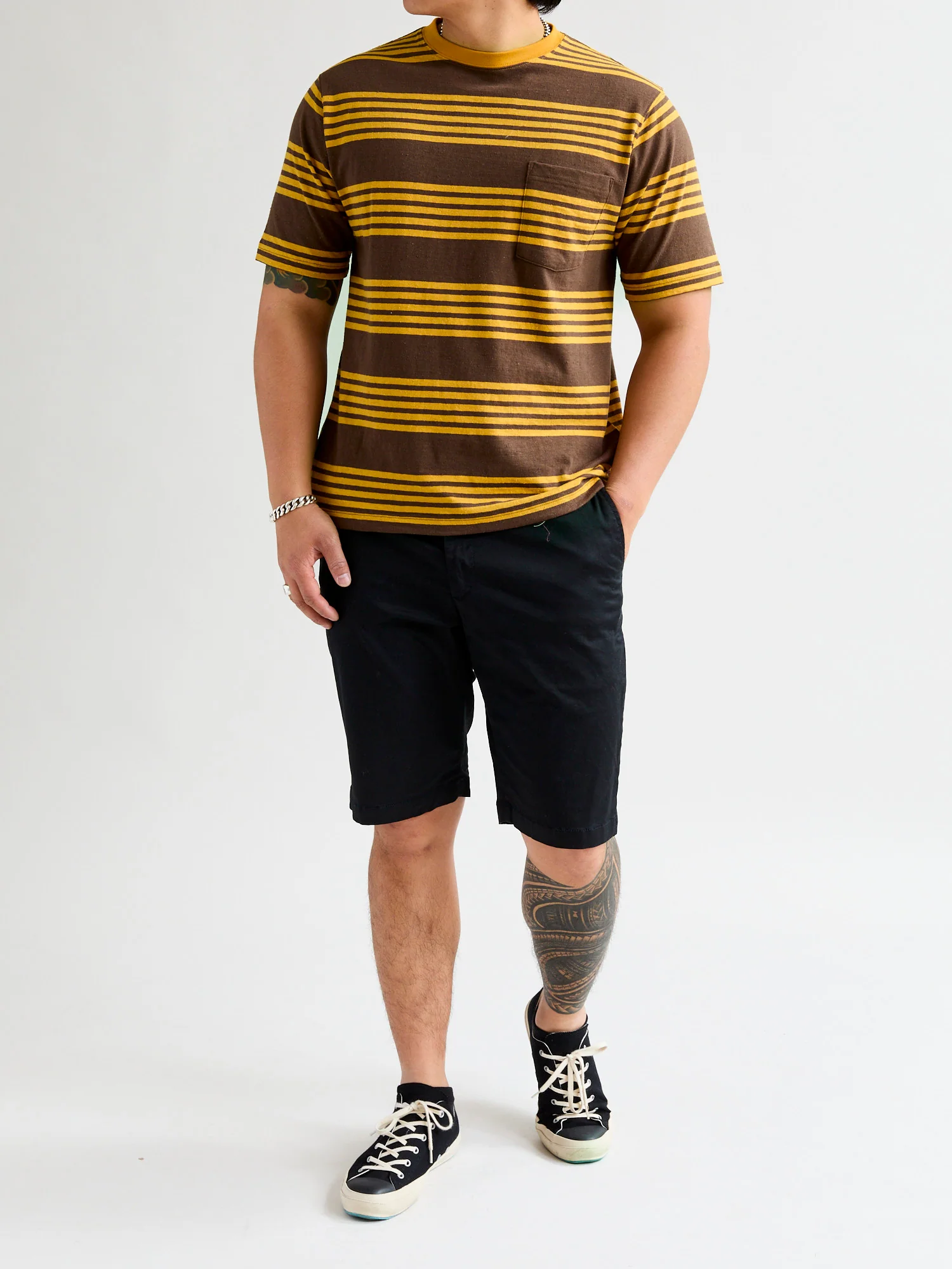 Nep Stripe Pocket T-Shirt in Brown - Image 8