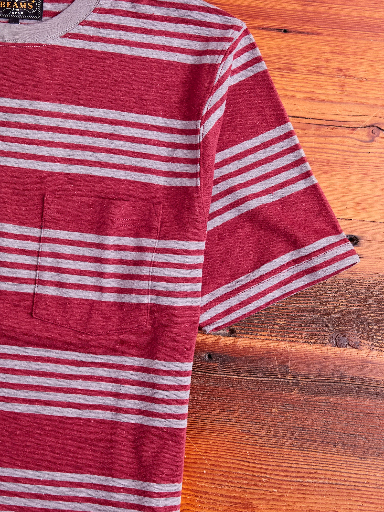 Nep Stripe Pocket T-Shirt in Burgundy - Image 5