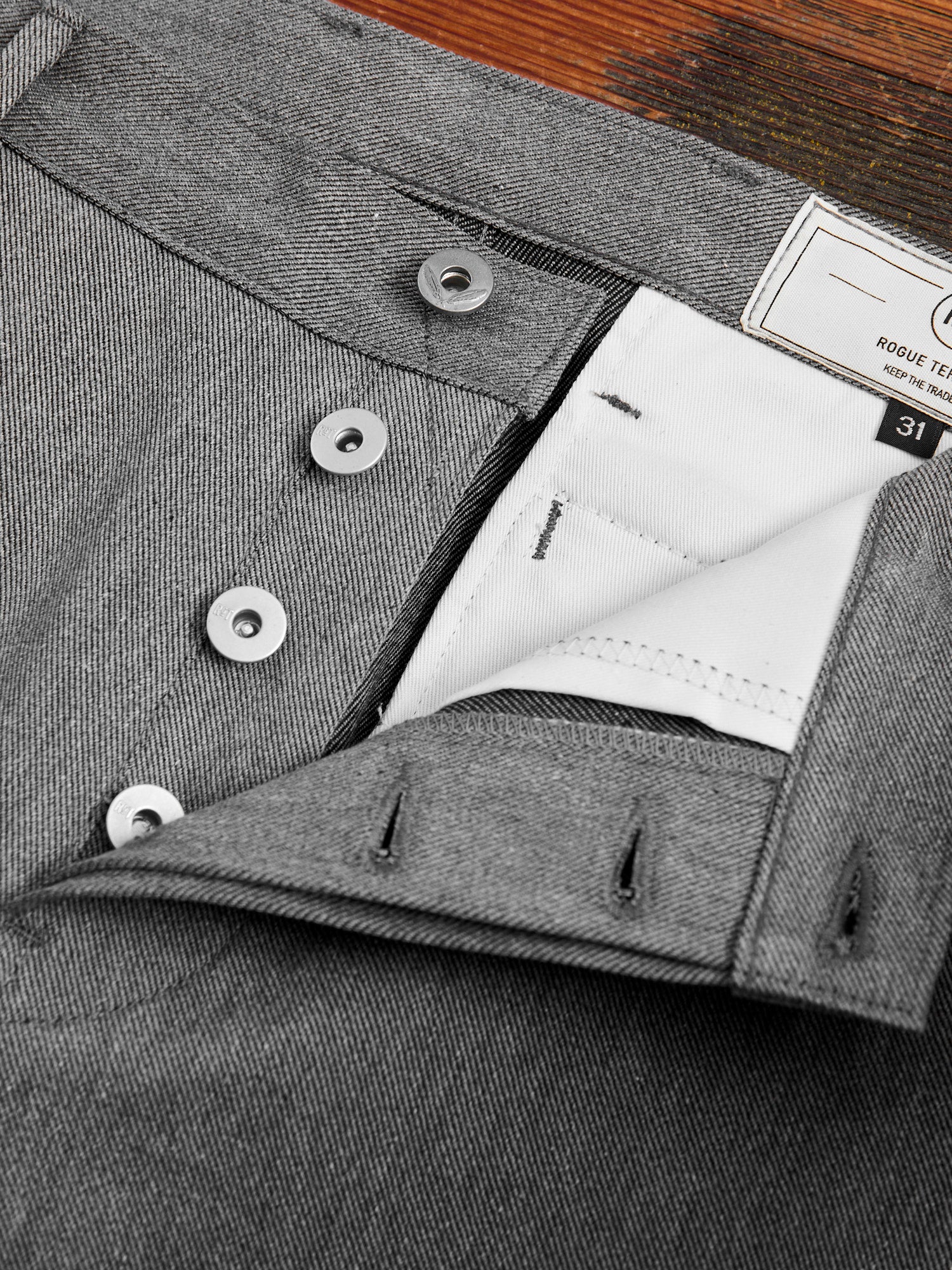 "Officer High Trouser" in 12oz Grey Selvedge Denim - Image 8