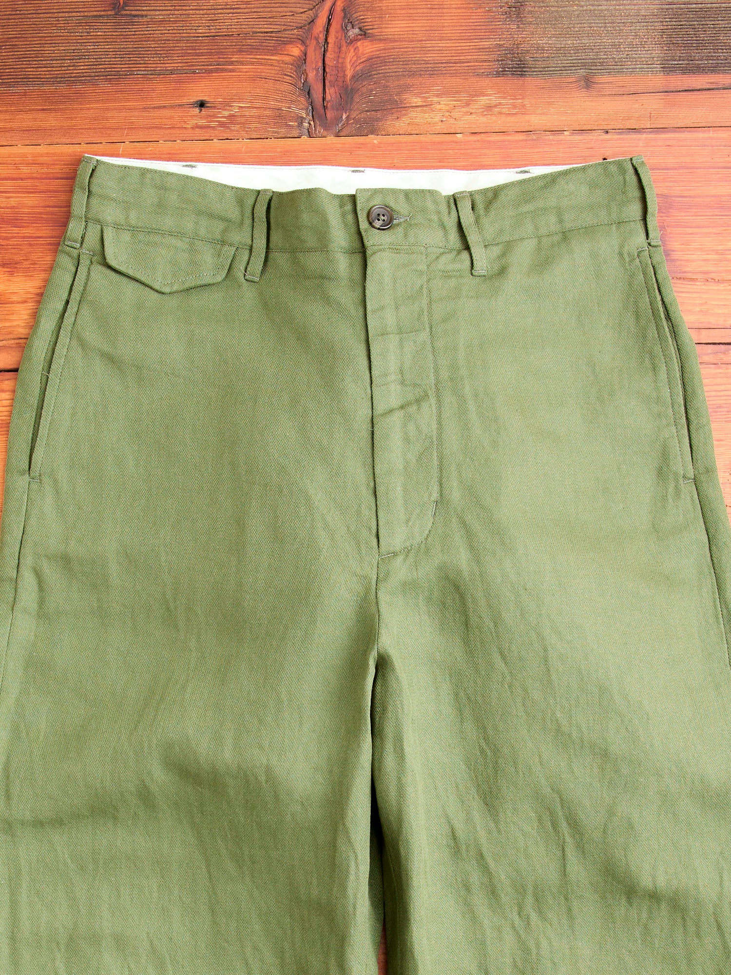 Officer Pants in Olive Cotton Hemp Satin - Image 3