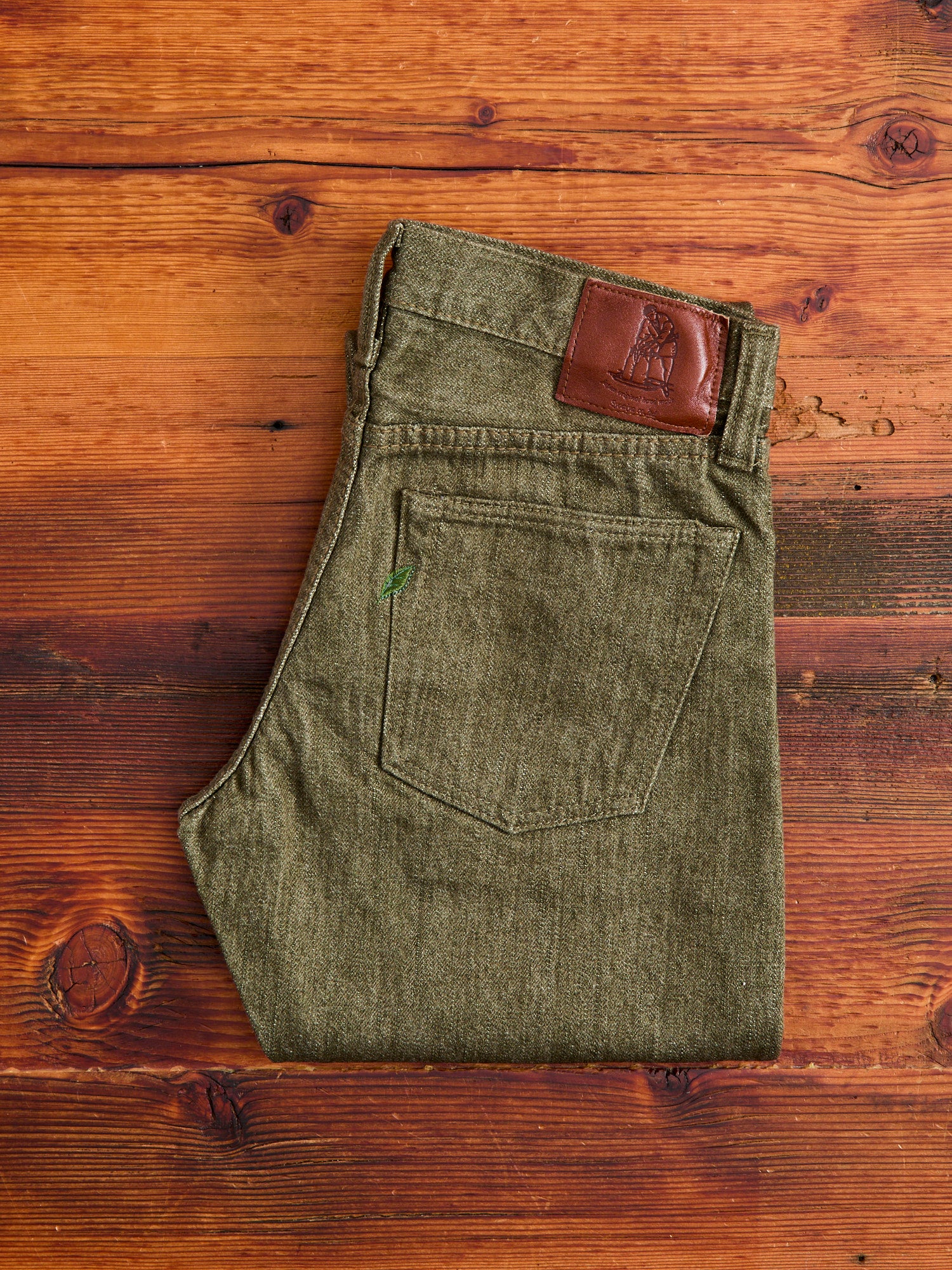 OL-14oz-005 14oz Rinsed Olive Selvedge Denim - Slim Straight Fit - Image 4