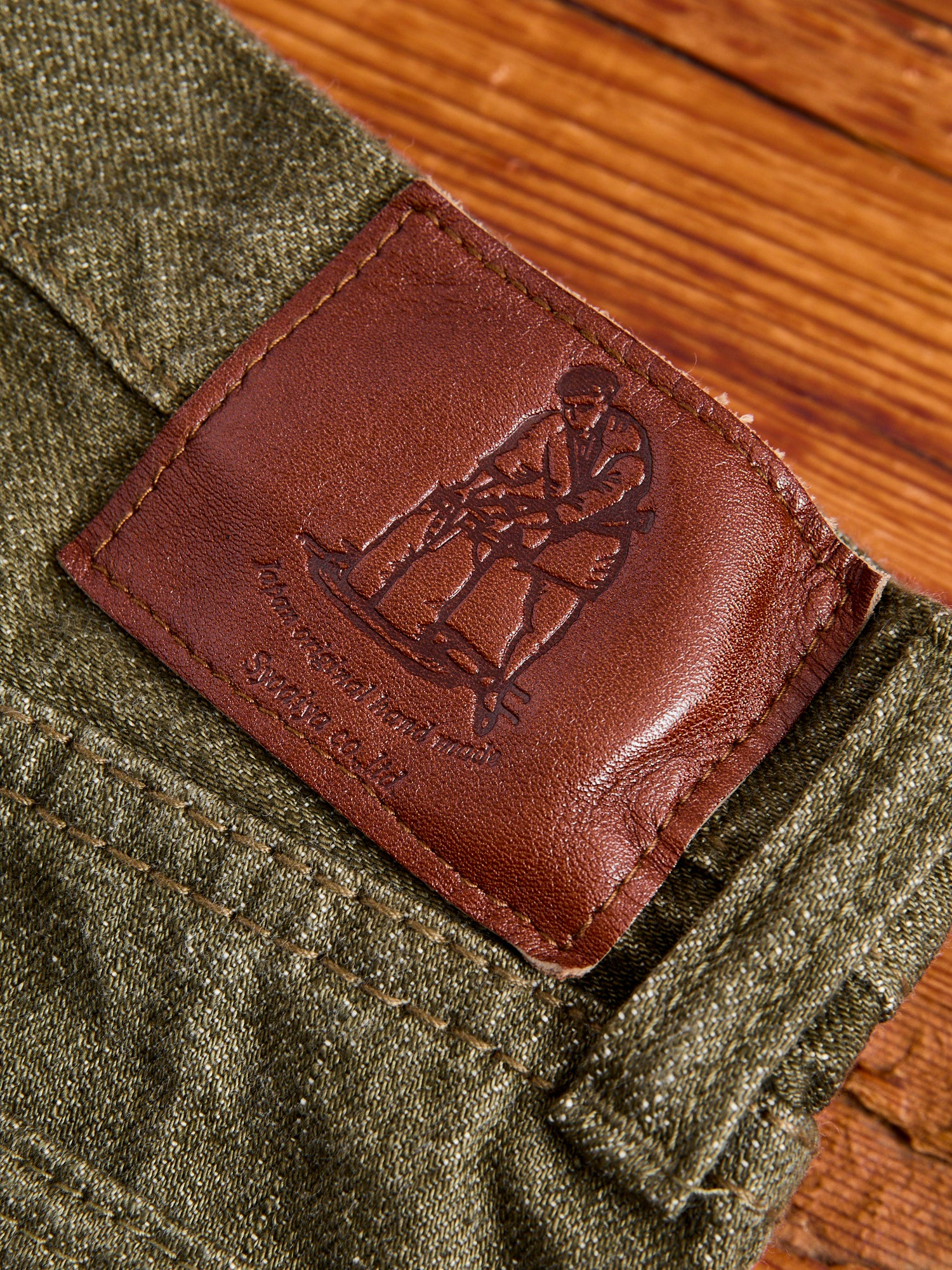 OL-14oz-005 14oz Rinsed Olive Selvedge Denim - Slim Straight Fit - Image 5