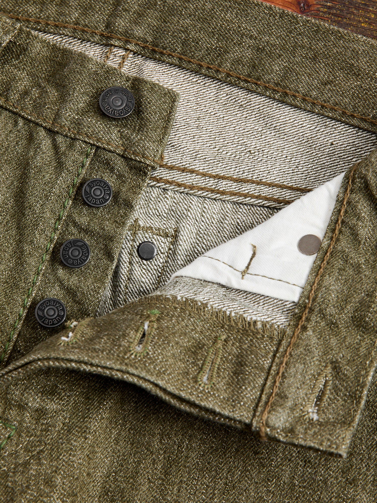 OL-14oz-005 14oz Rinsed Olive Selvedge Denim - Slim Straight Fit - Image 9