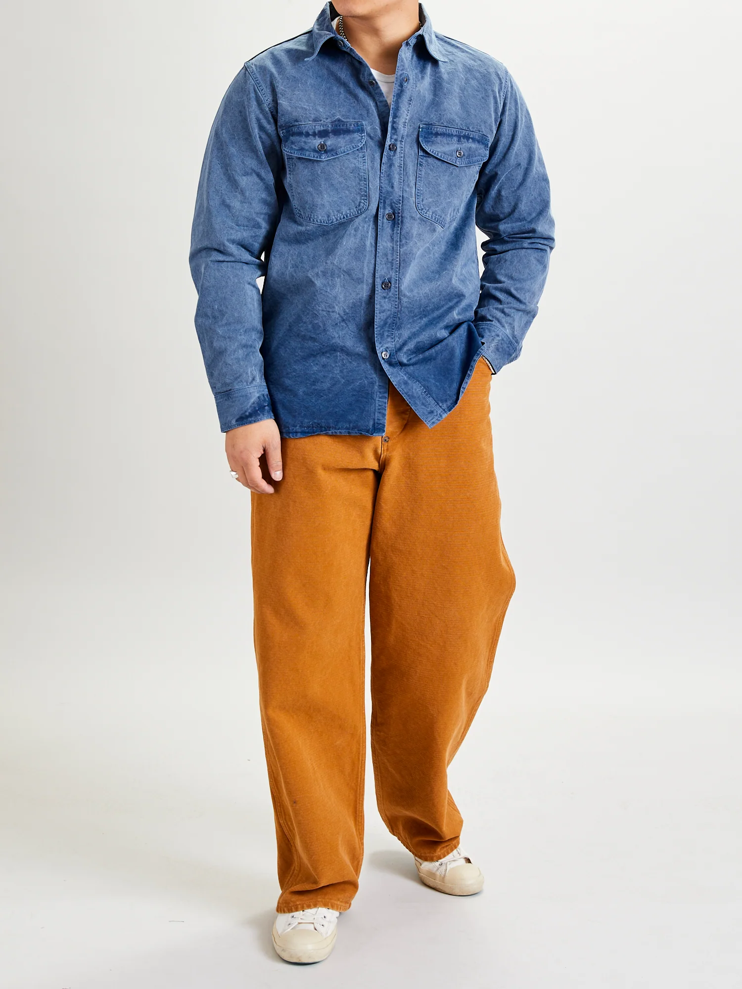 Old Japanese Twill Work Shirt in Smoke Blue - Image 10