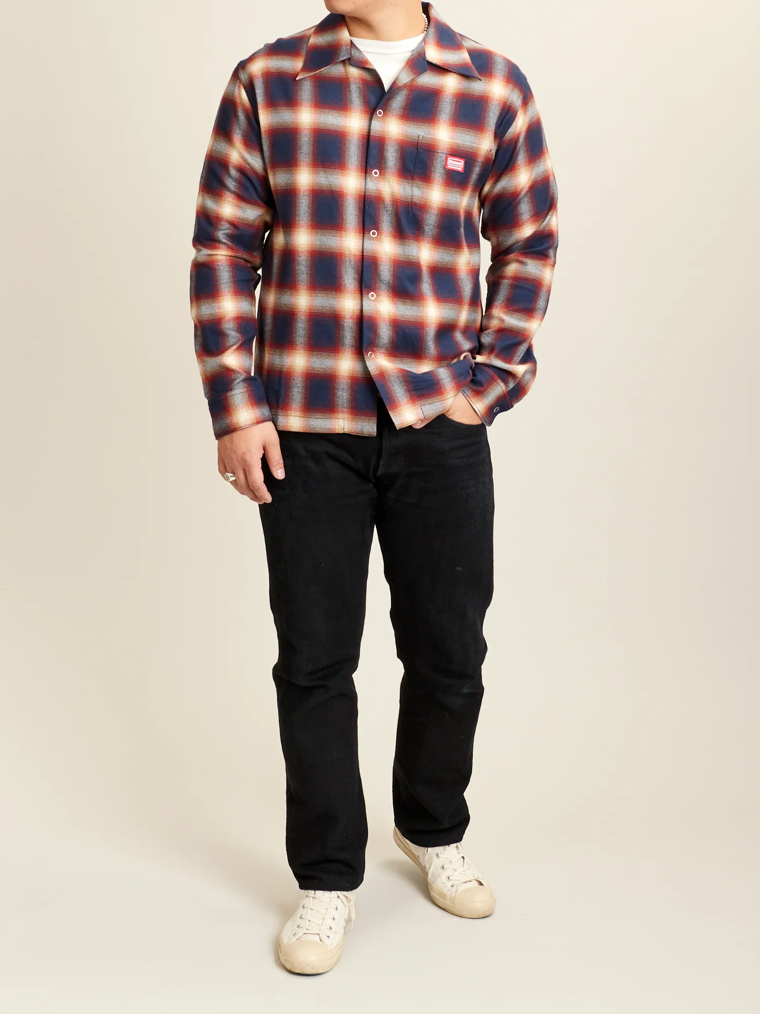 Rayon Ombre Open Collar Shirt in Navy - Image 10