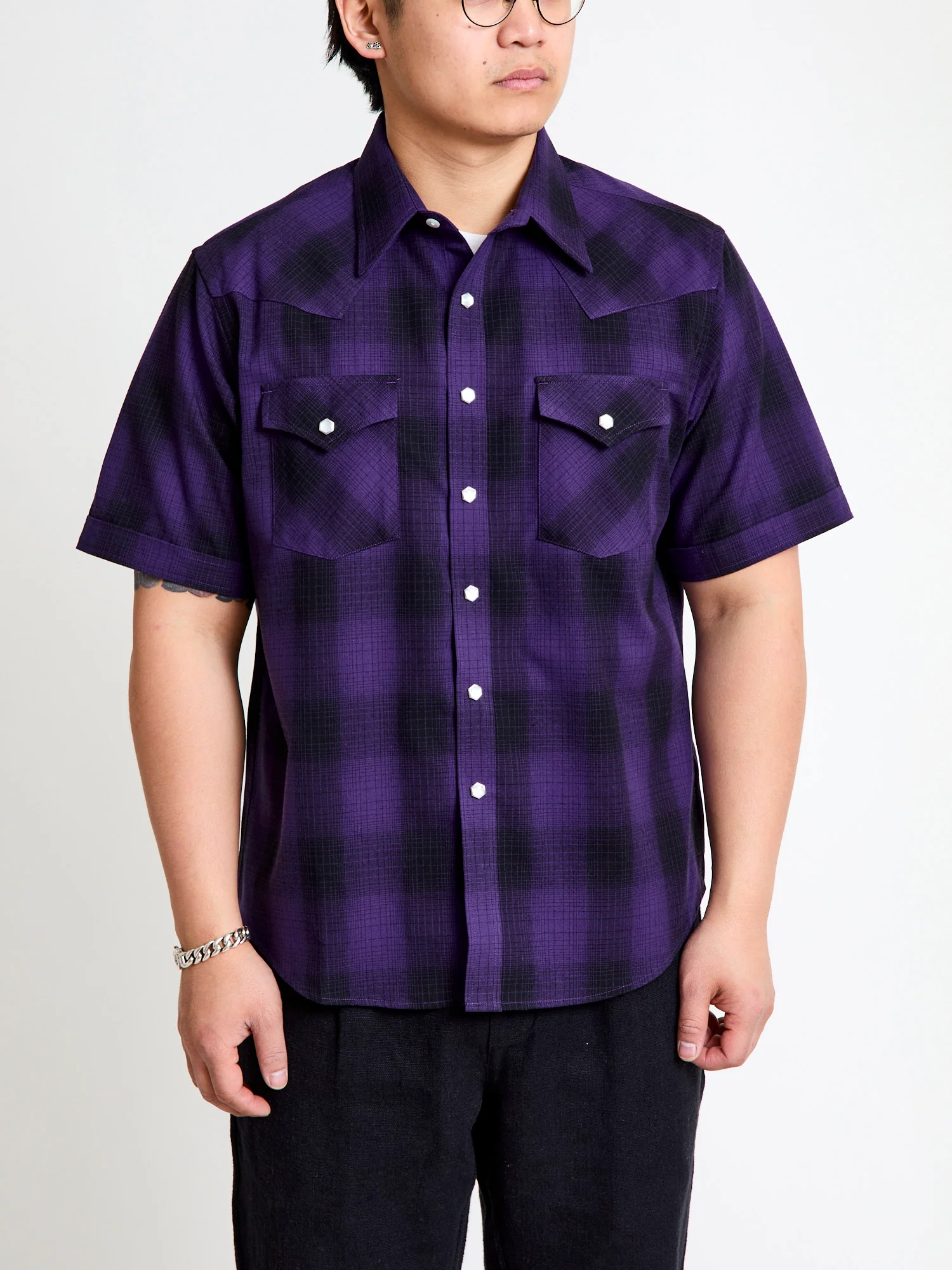 Ombre Plaid Western Shirt in Black - Image 2