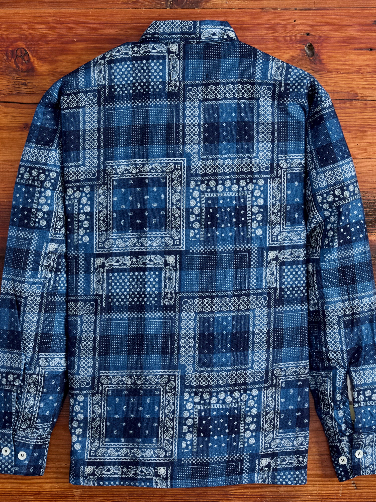MIL Open Collar Discharge Print Shirt in Indigo - Image 3