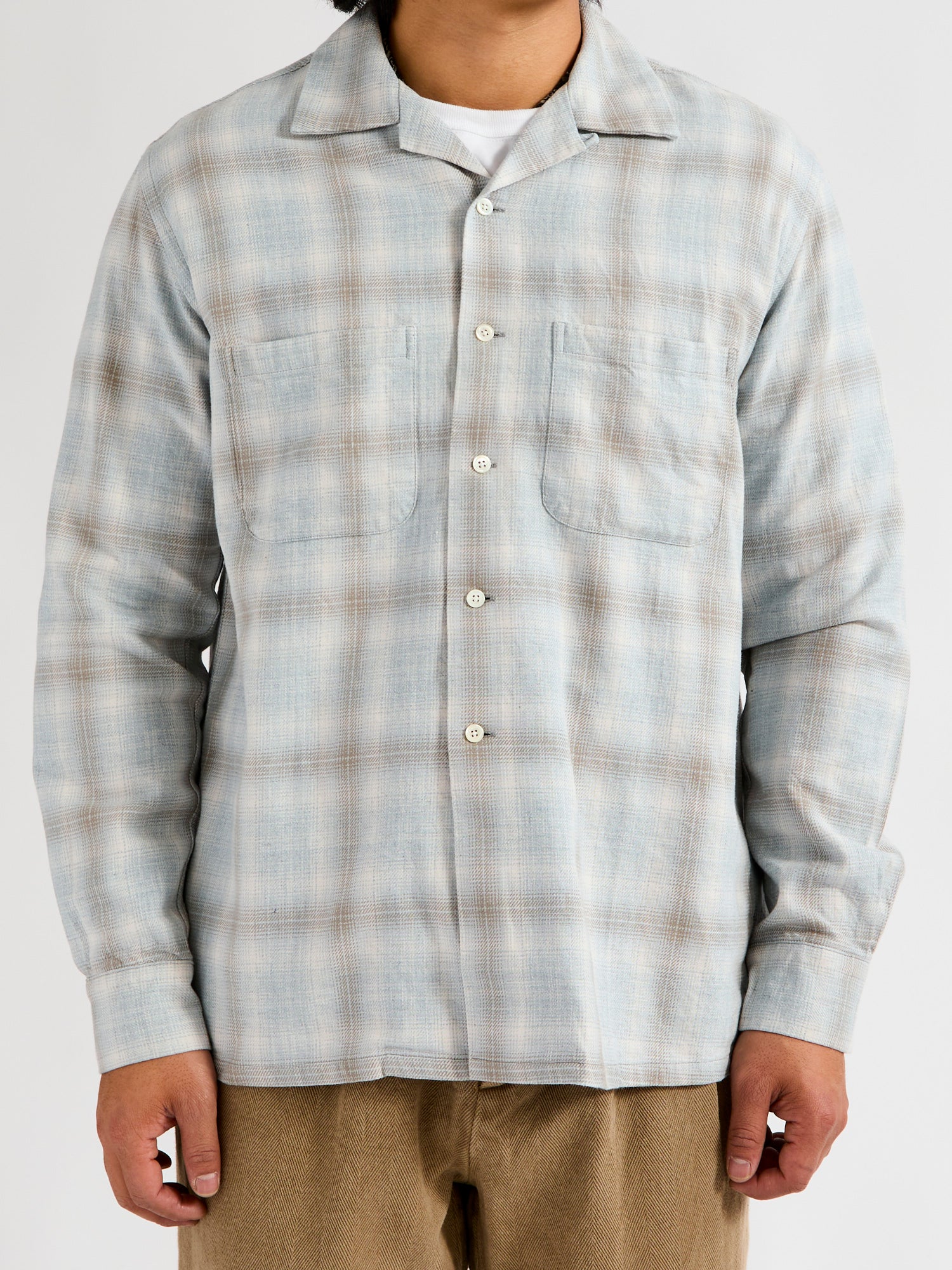 Open Collar Indigo Ombre Button-Down Shirt in Grey - Image 2
