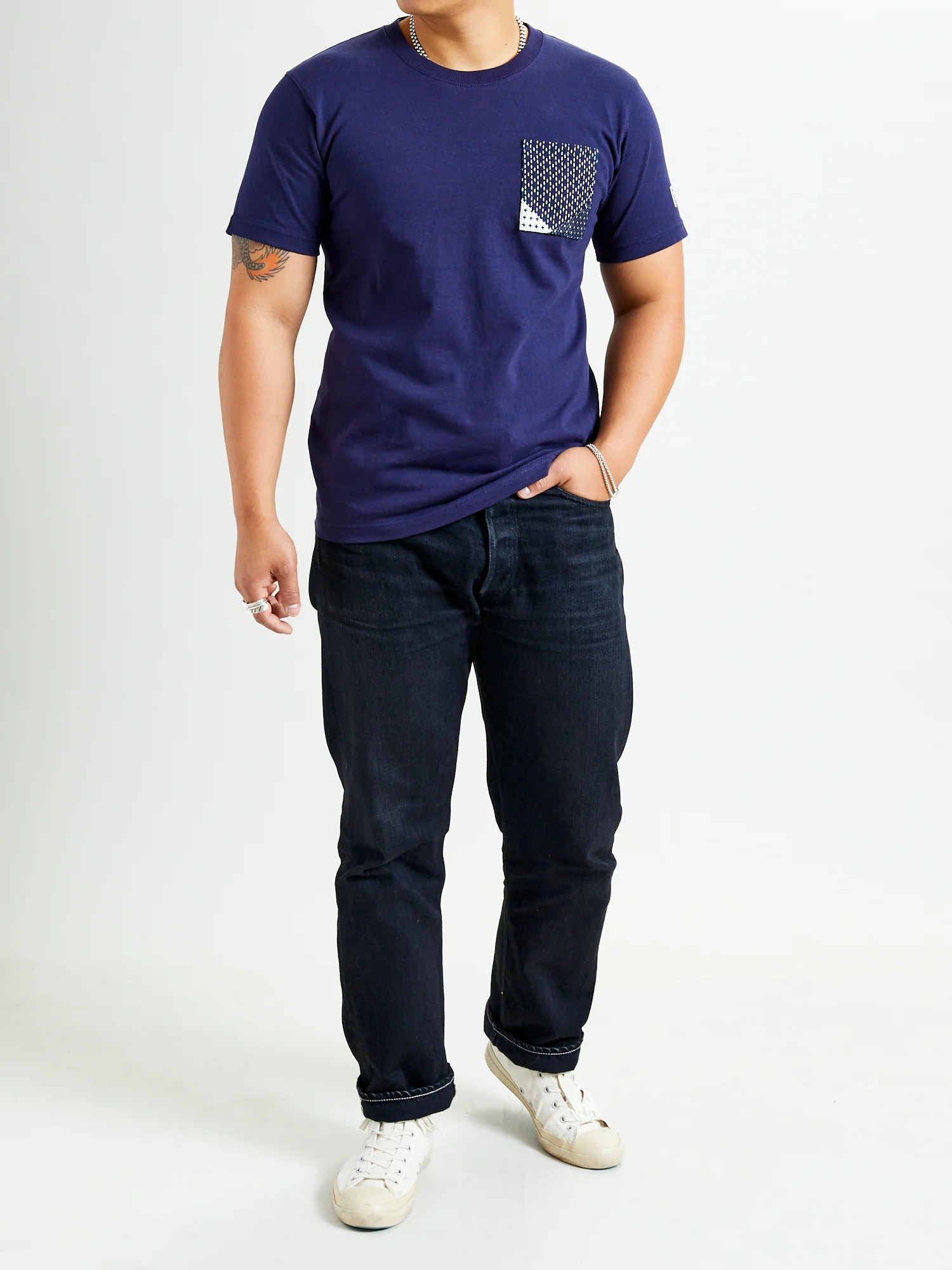 Origami Pocket T-Shirt in Stitched Indigo - Image 10