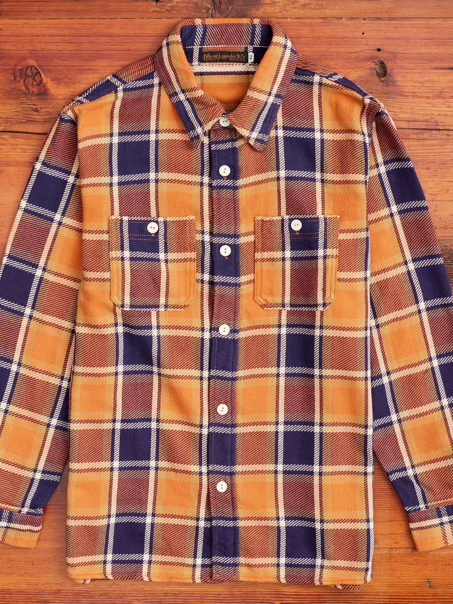Original Check Cotton Flannel Shirt "Nick" in Dull Orange