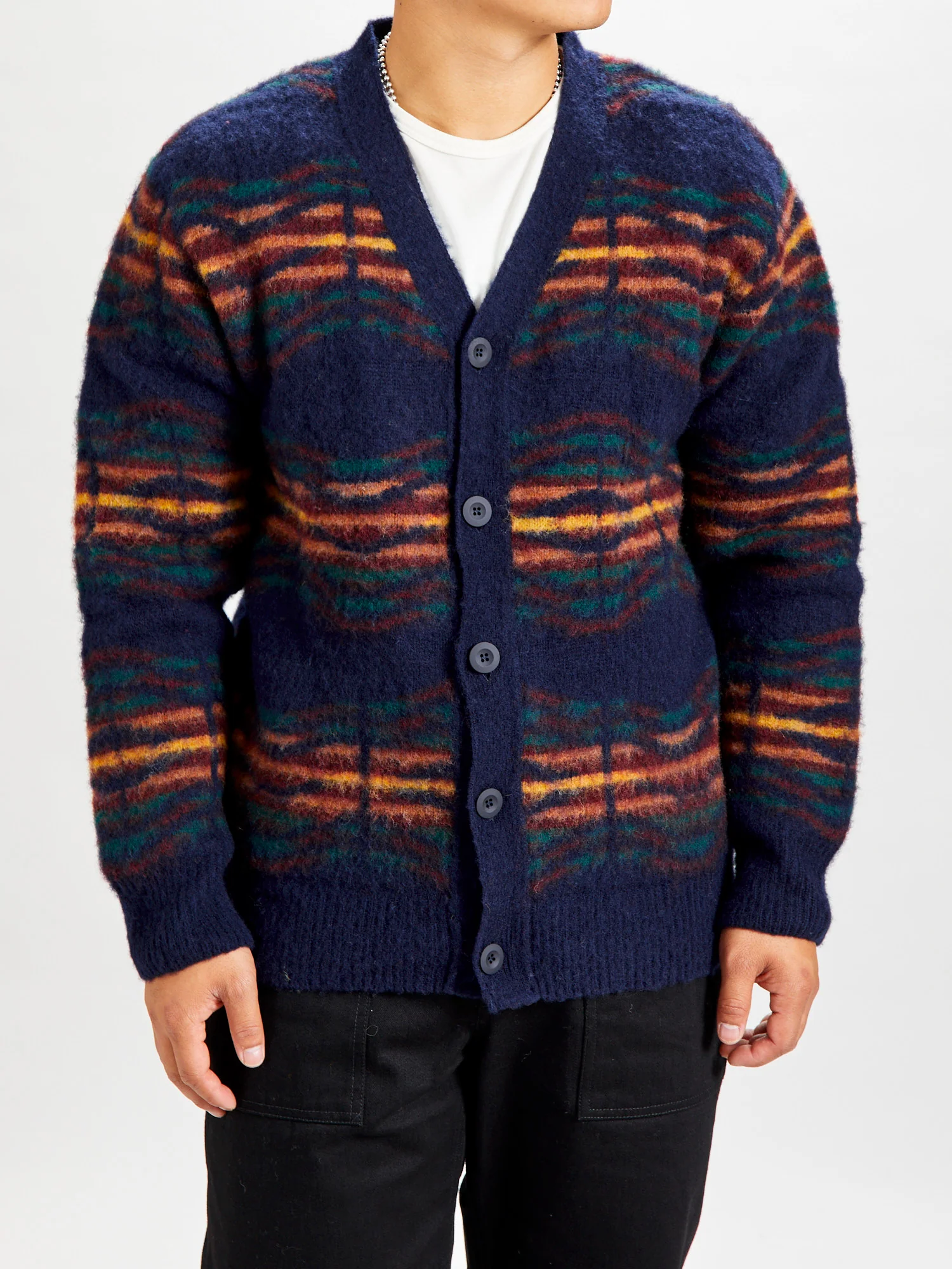 "Out Of This World" Wool Knit Cardigan in Navy - Image 2