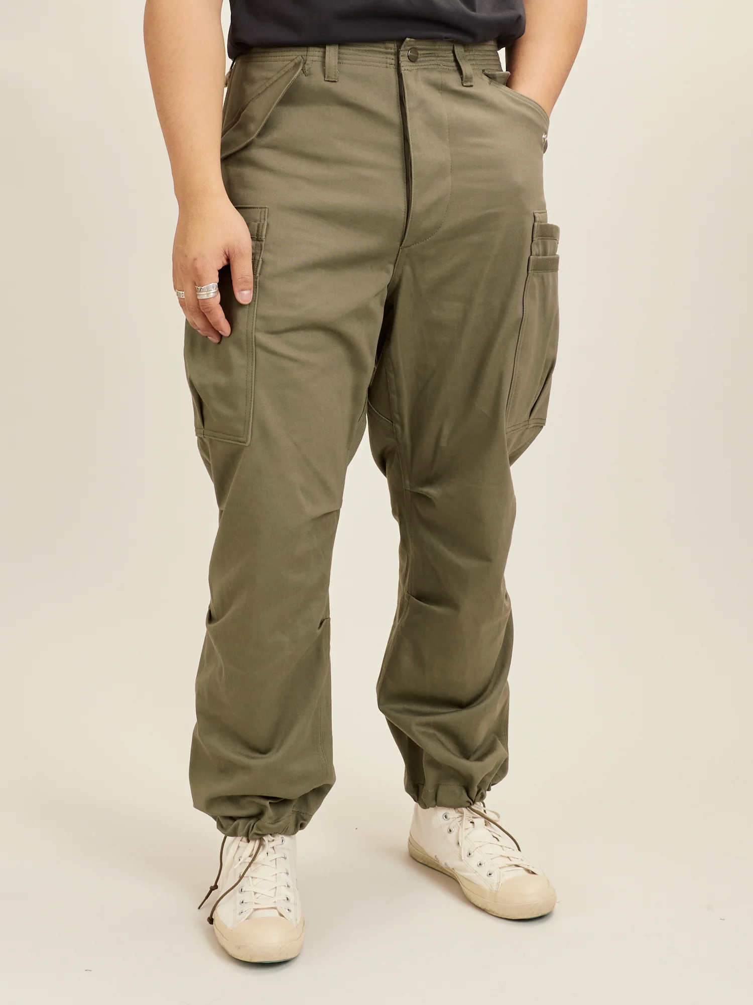 Overgrown Pants in Olive Military Satin - Image 2