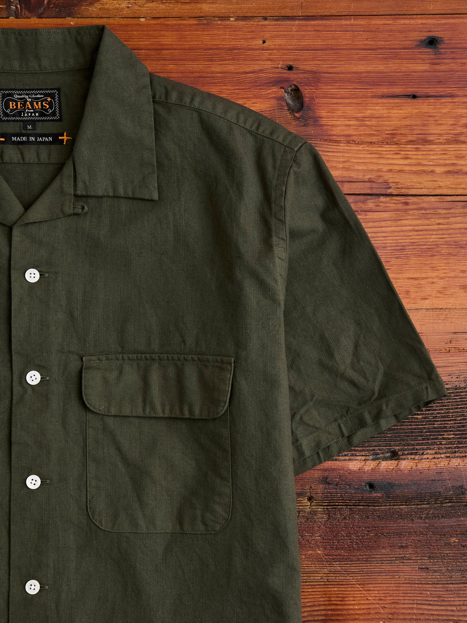 Panama Cloth Open Collar Shirt in Olive - Image 4