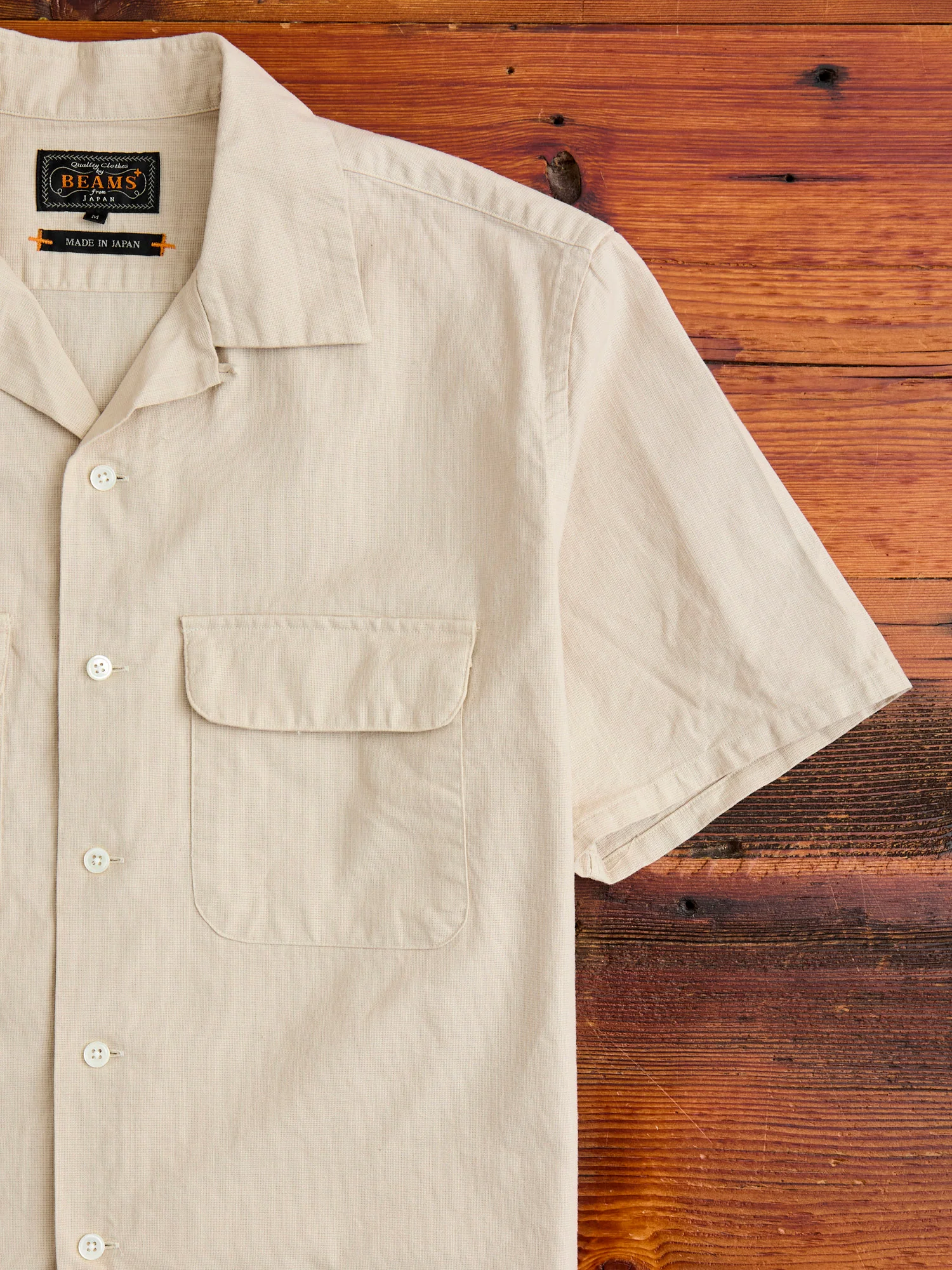 Panama Cloth Open Collar Shirt in Sand - Image 4