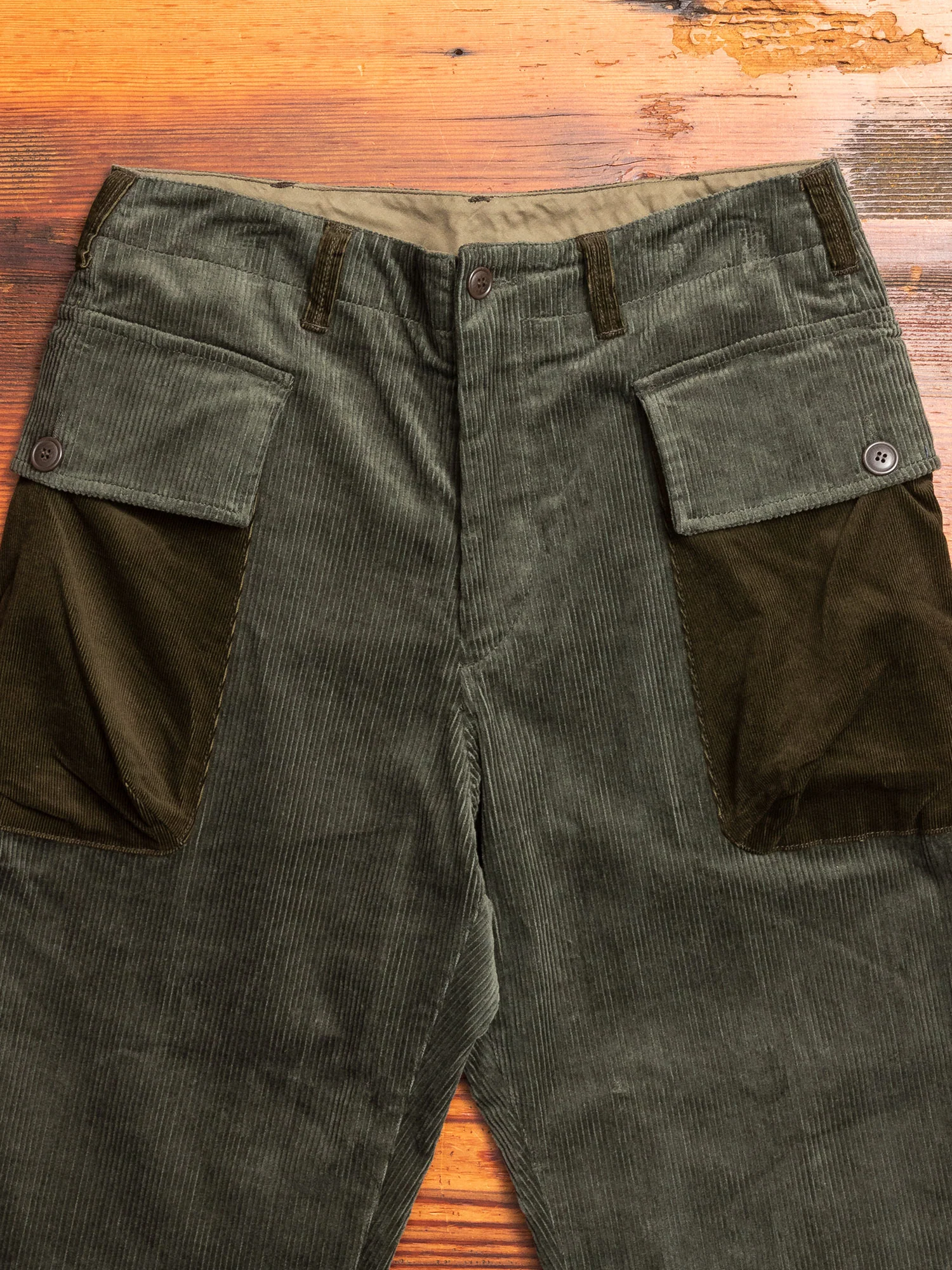 Patchwork Military Trousers in Khaki Corduroy - Image 2