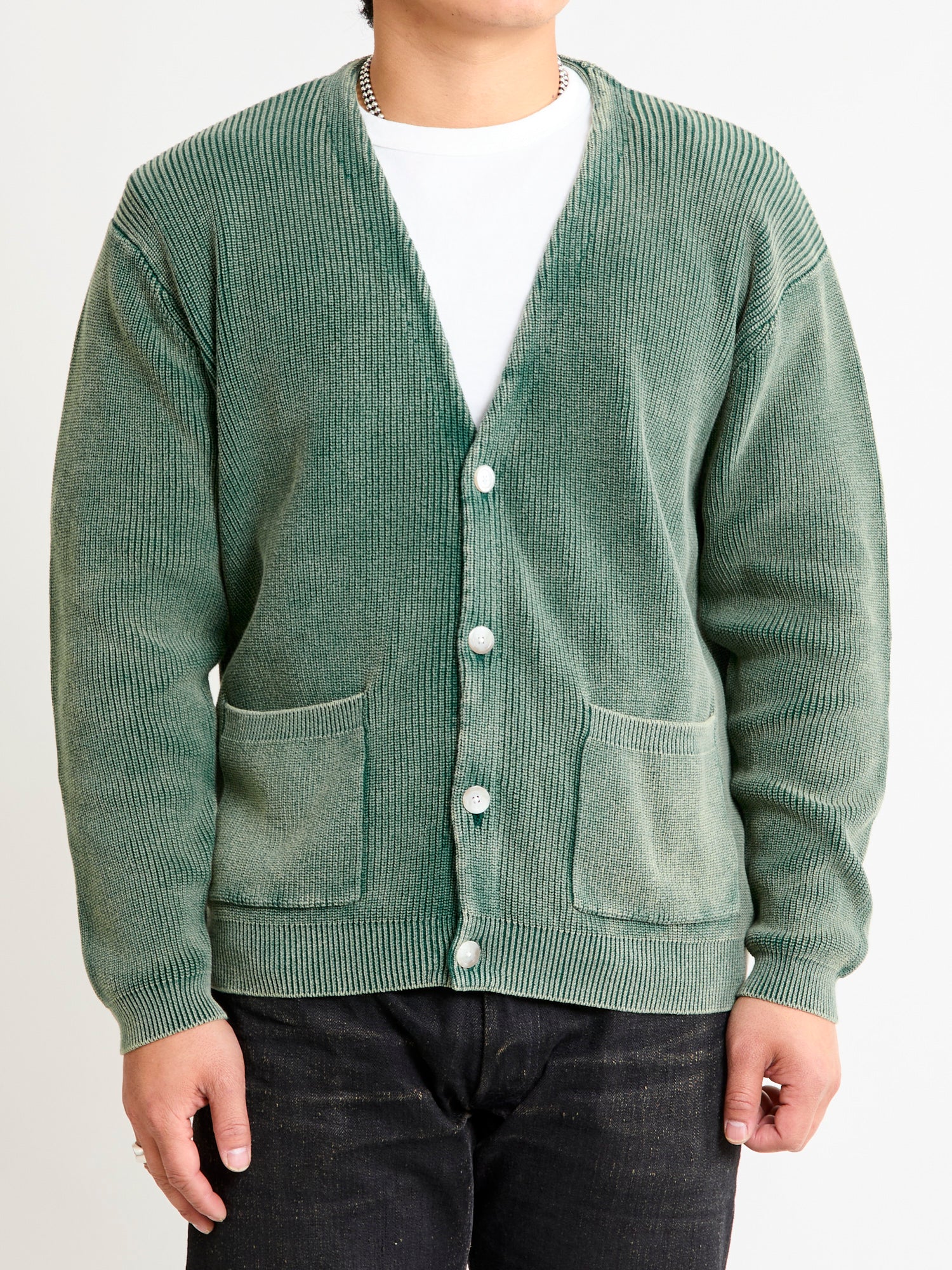 Pigment Dye Summer Cardigan in Faded Green - Image 2