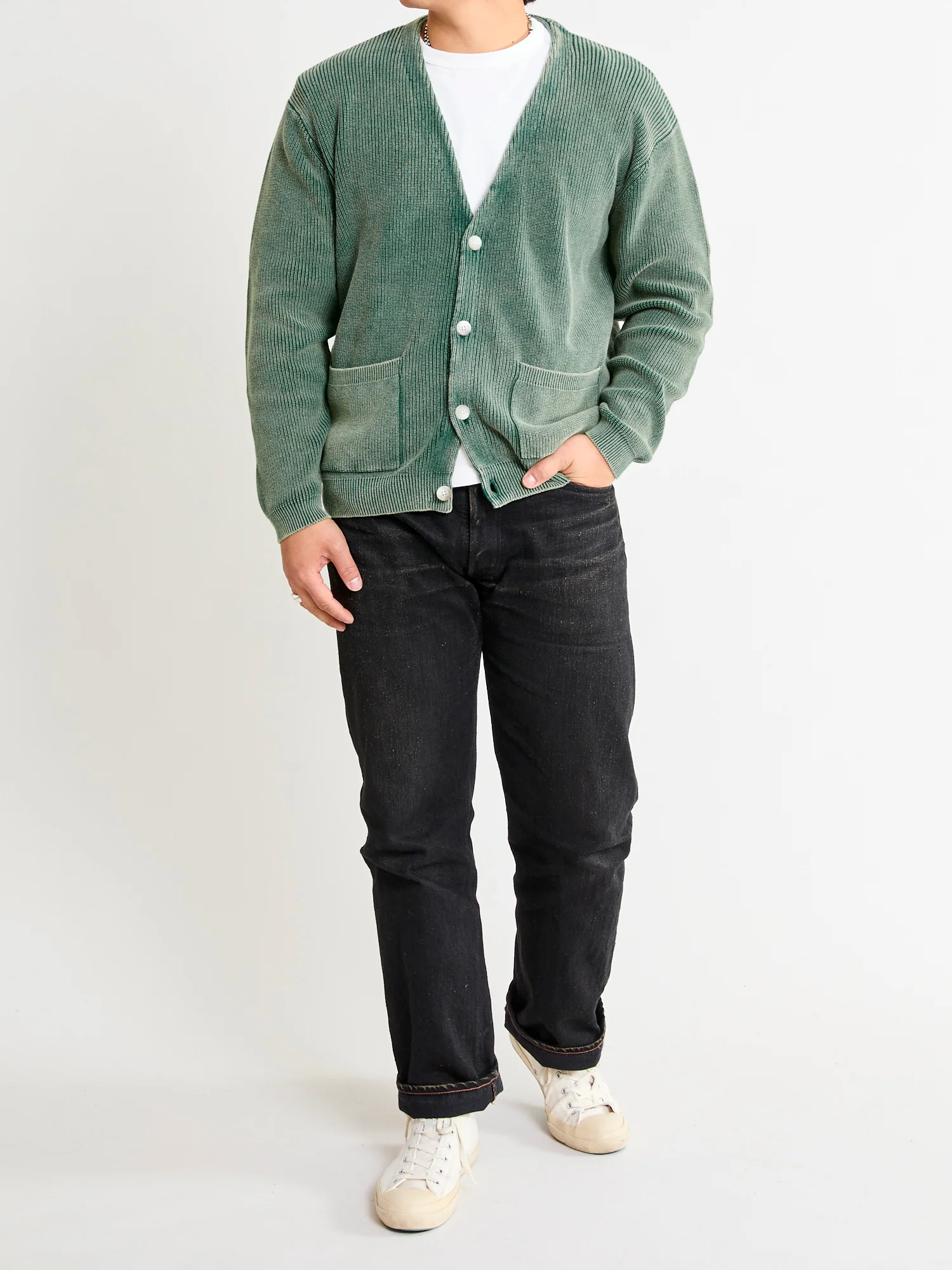 Pigment Dye Summer Cardigan in Faded Green - Image 9