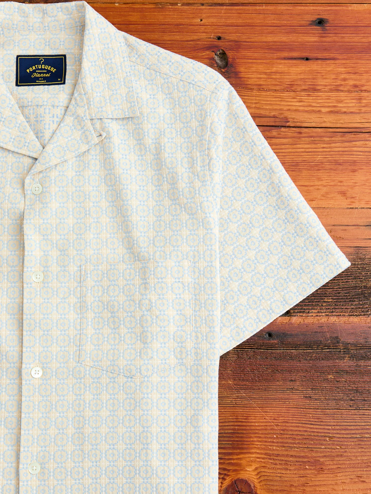 Portuguese Tile Button-Up Shirt in Blue Beige - Image 5