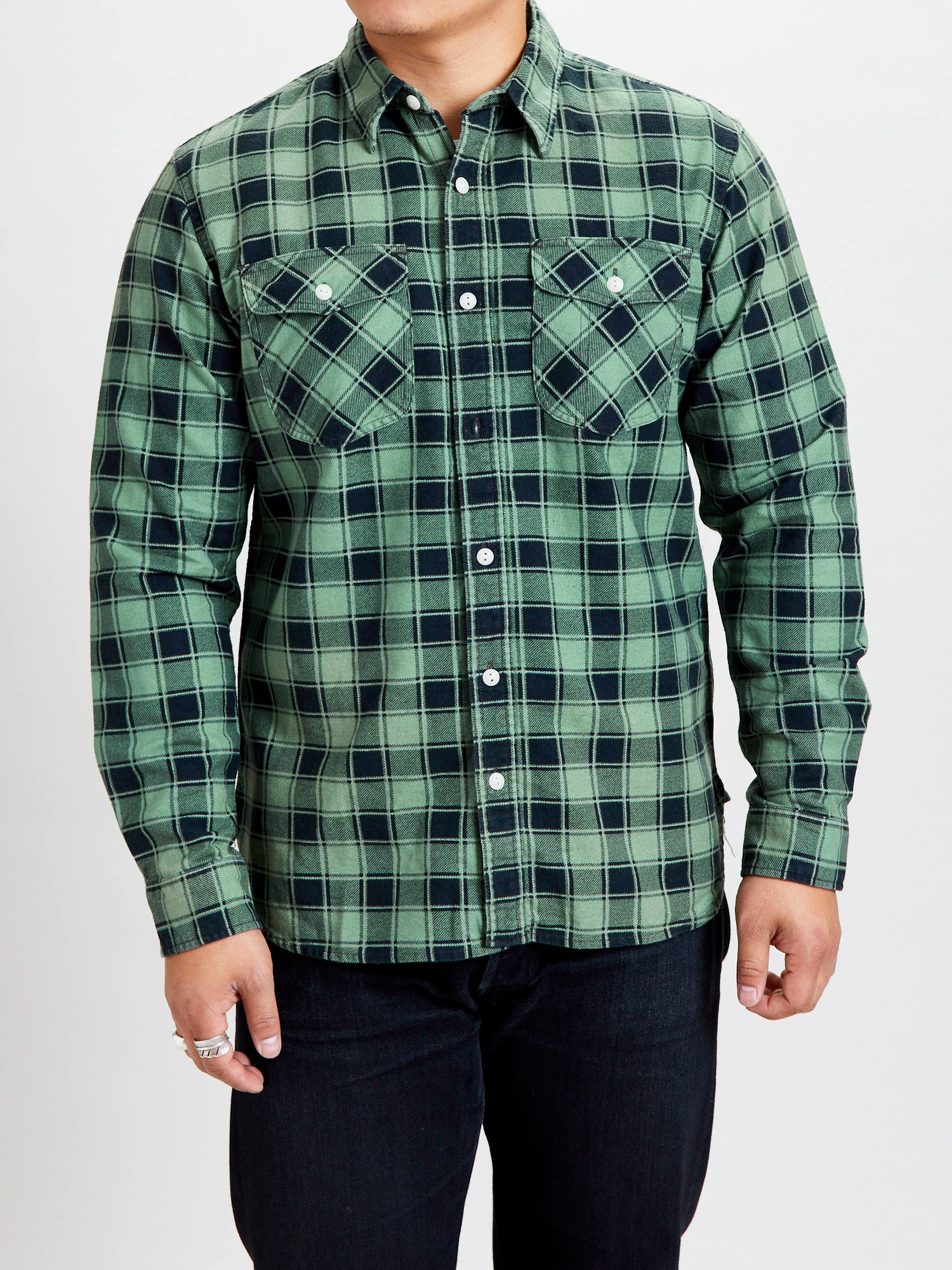 Preston Chamois Workshirt in Green Black - Image 2