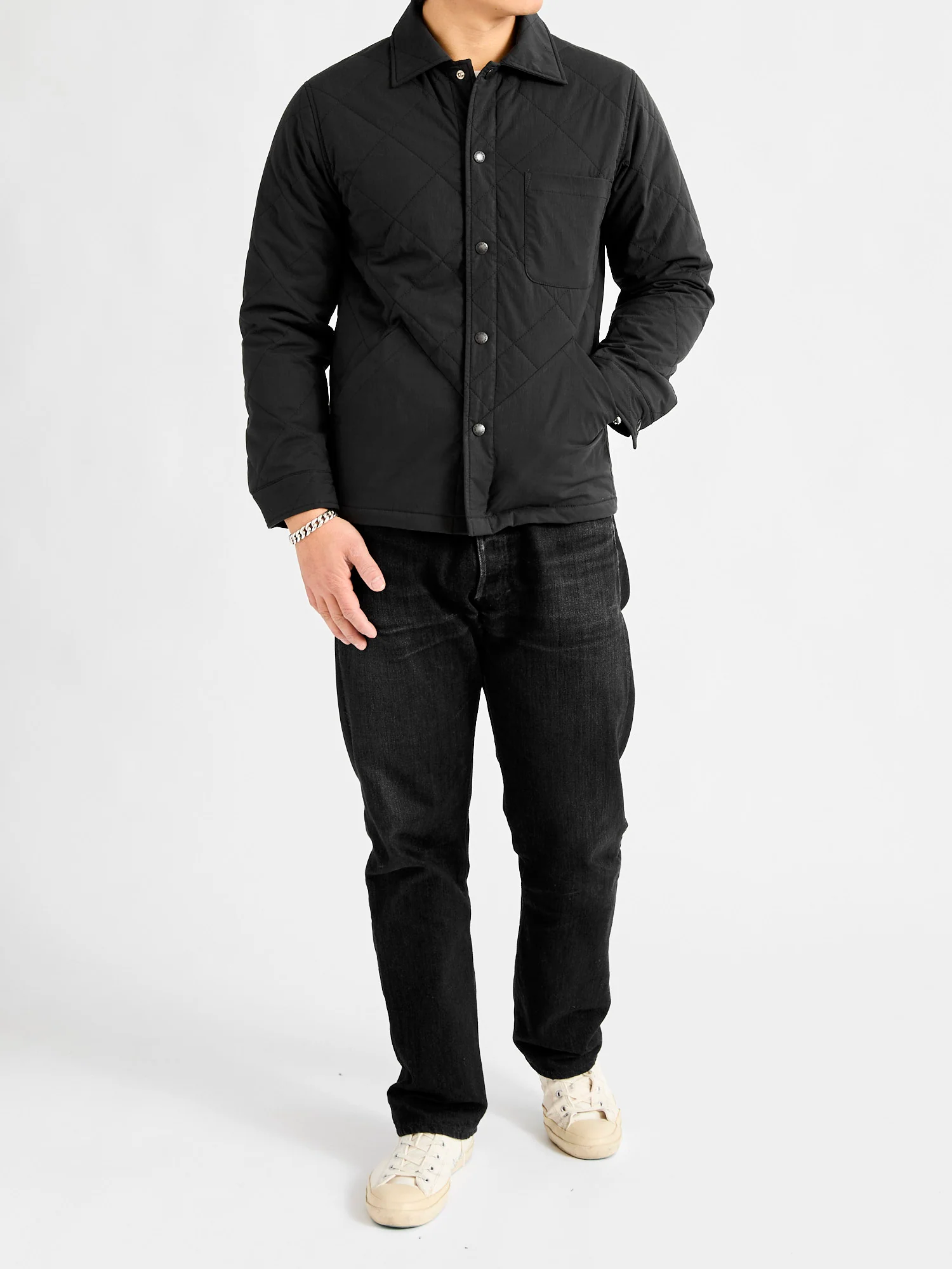 Quilted Overshirt Jacket in Black - Image 11
