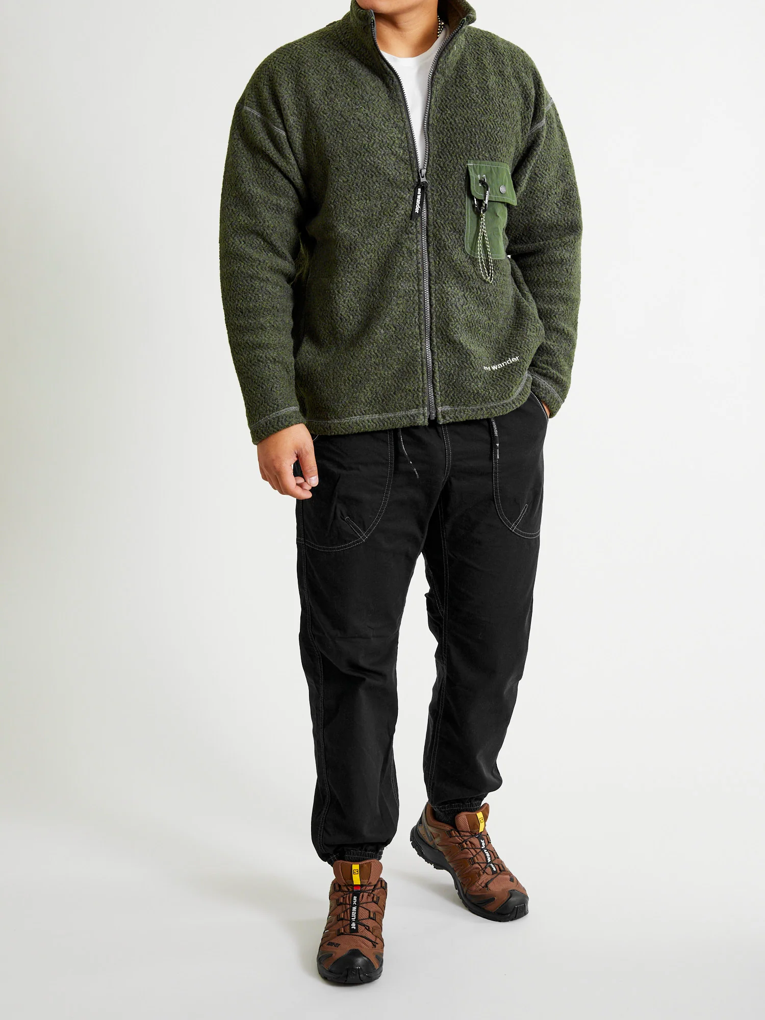 Recycled Wool Jacquard Zip Jacket in Khaki - Image 11