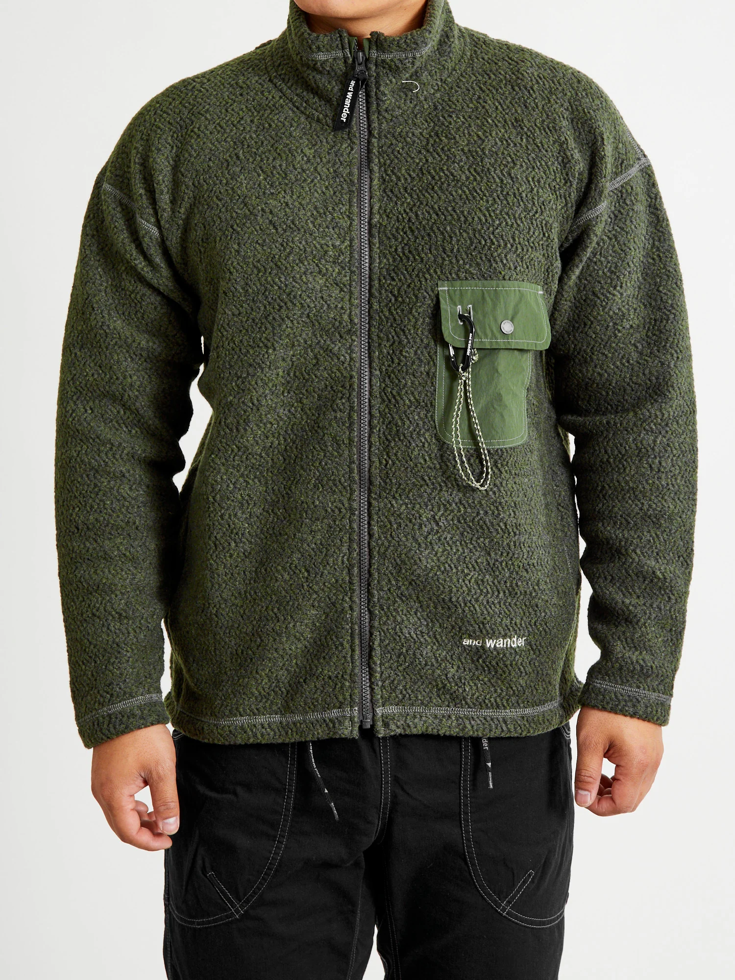 Recycled Wool Jacquard Zip Jacket in Khaki - Image 2