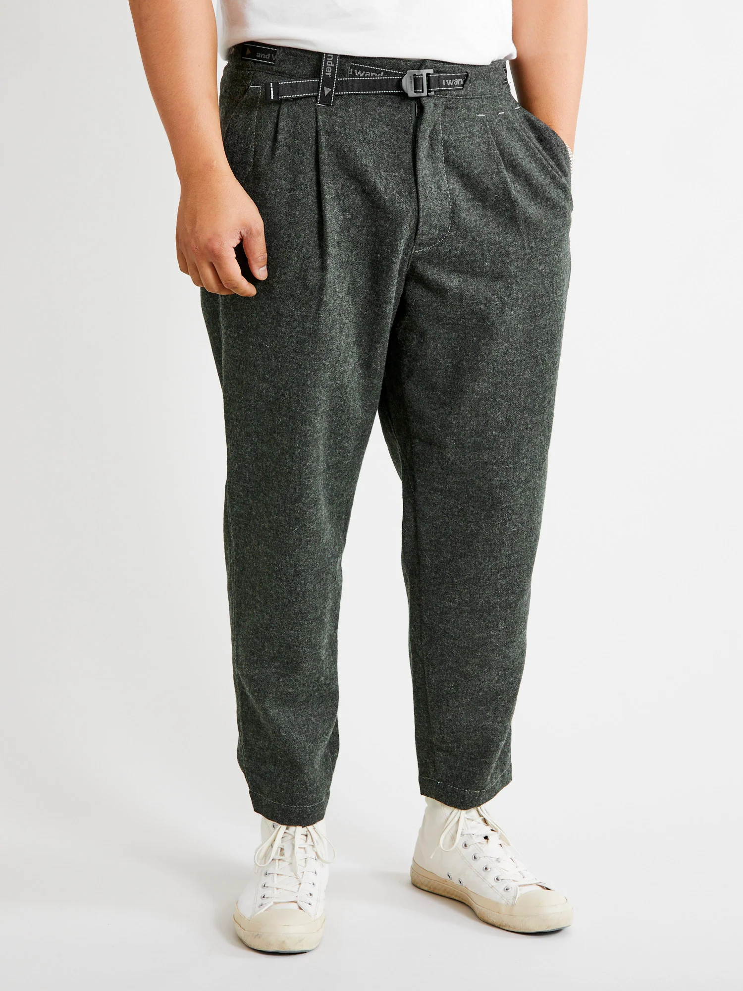 Recycled Wool Tweed Tapered Pants in Black - Image 2