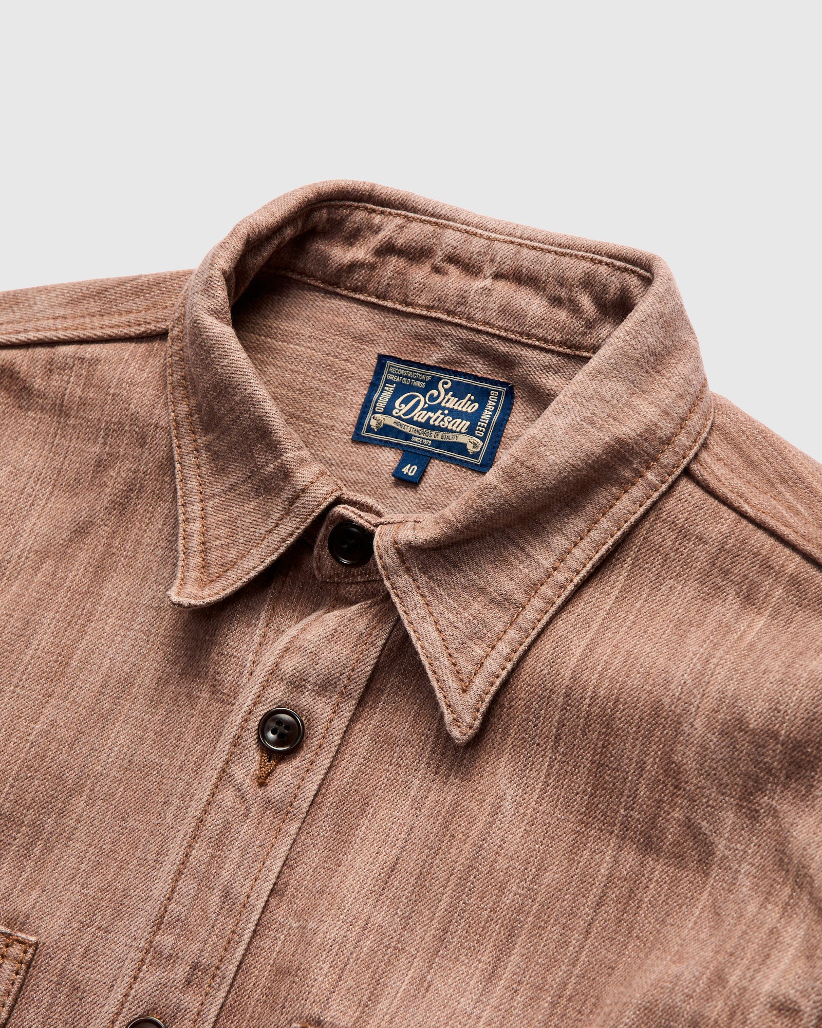 "Kaki-Kyoku" Heavyweight Denim Work Shirt in Red Persimmon - Image 3