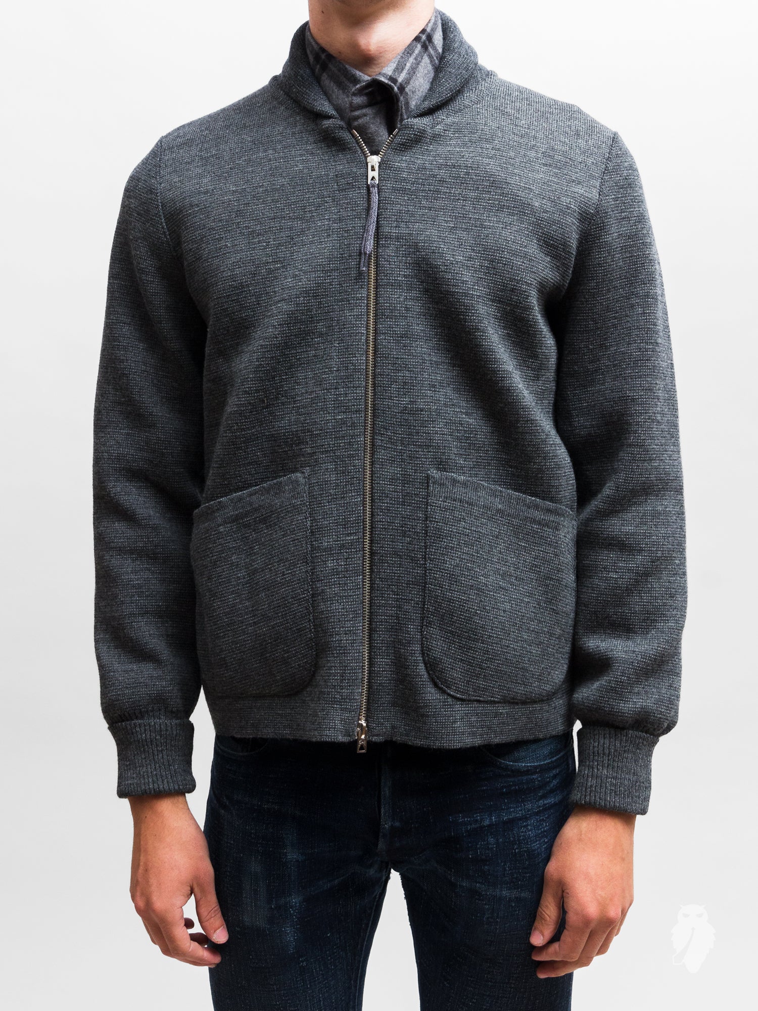 "Roscoff" Shawl Zip Sweater in Grey - Image 3