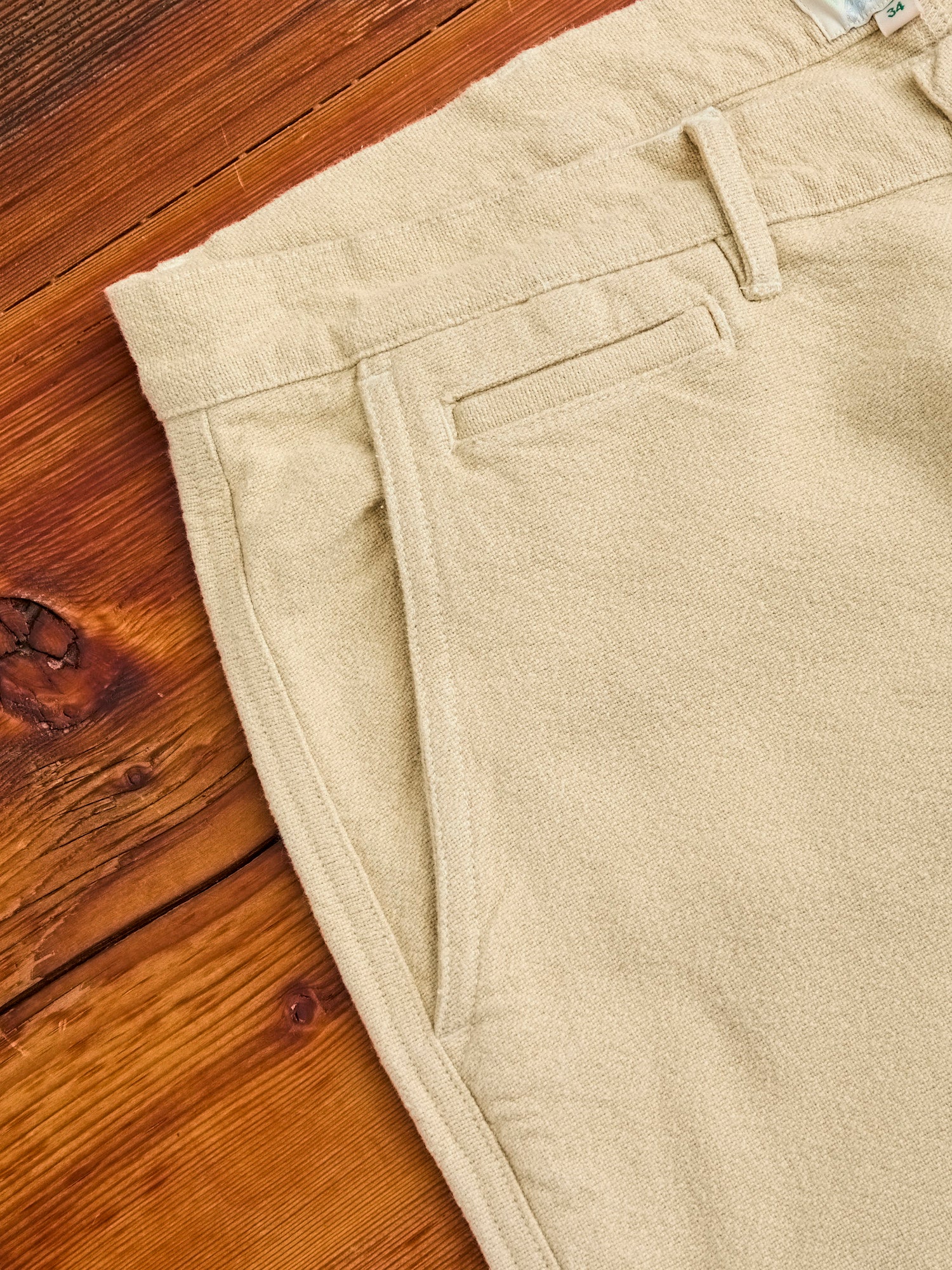 Rustic Plainweave Flat Front Chino in Natural - Image 4