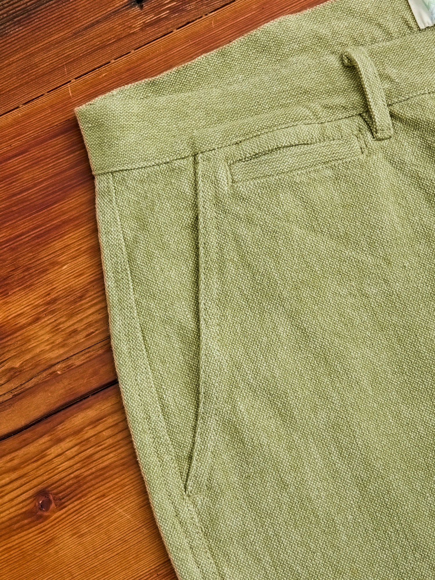 Rustic Plainweave Flat Front Chino in Olive - Image 4