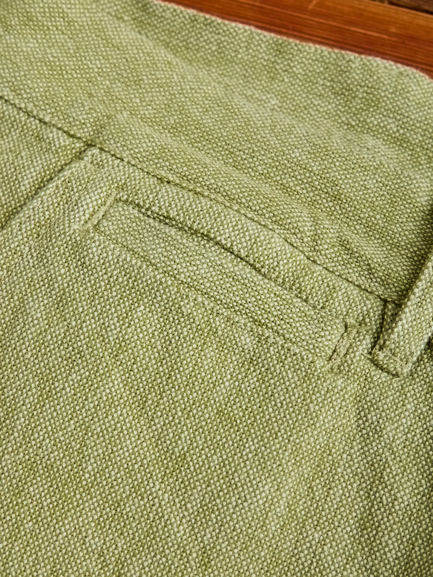 Rustic Plainweave Flat Front Chino in Olive - Image 5