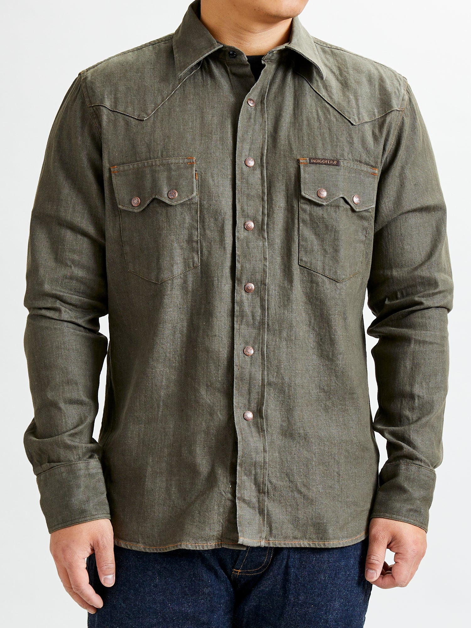 Ryman 7.5oz Denim Shirt in Green - Image 2