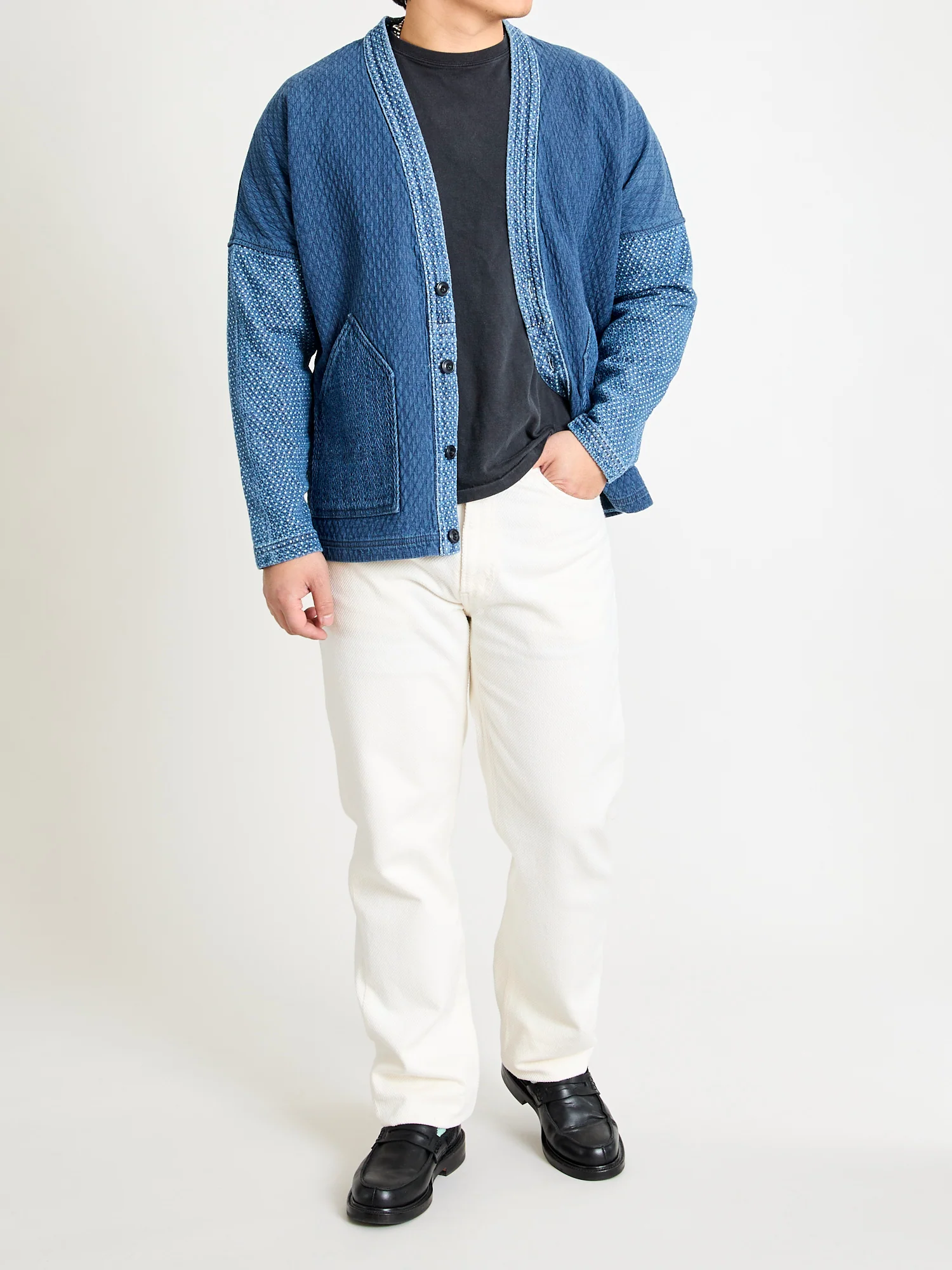 Sashiko Cardigan in Indigo 3-Year Wash - Image 9