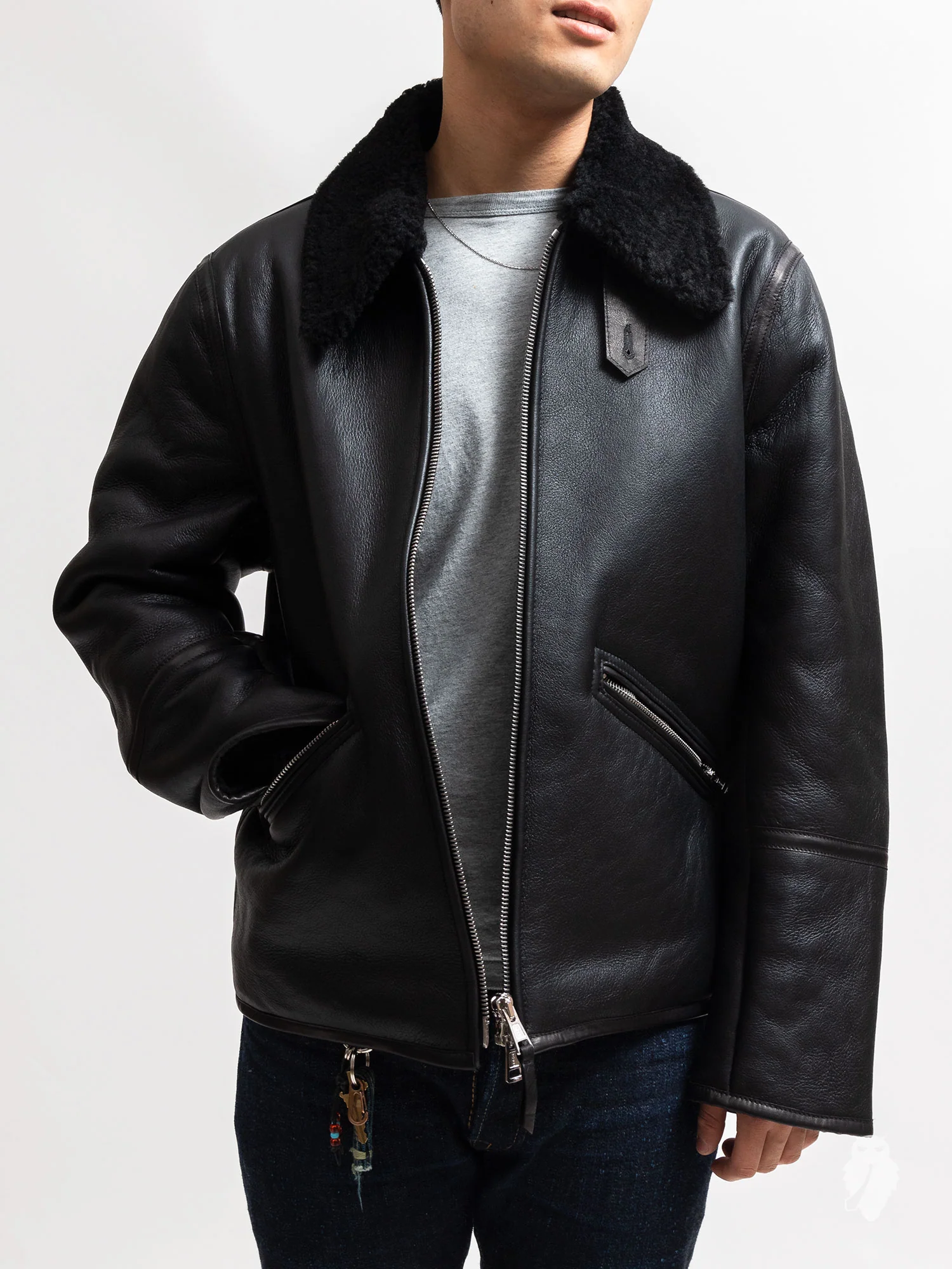 Shearling Flight Jacket in Black - Image 3