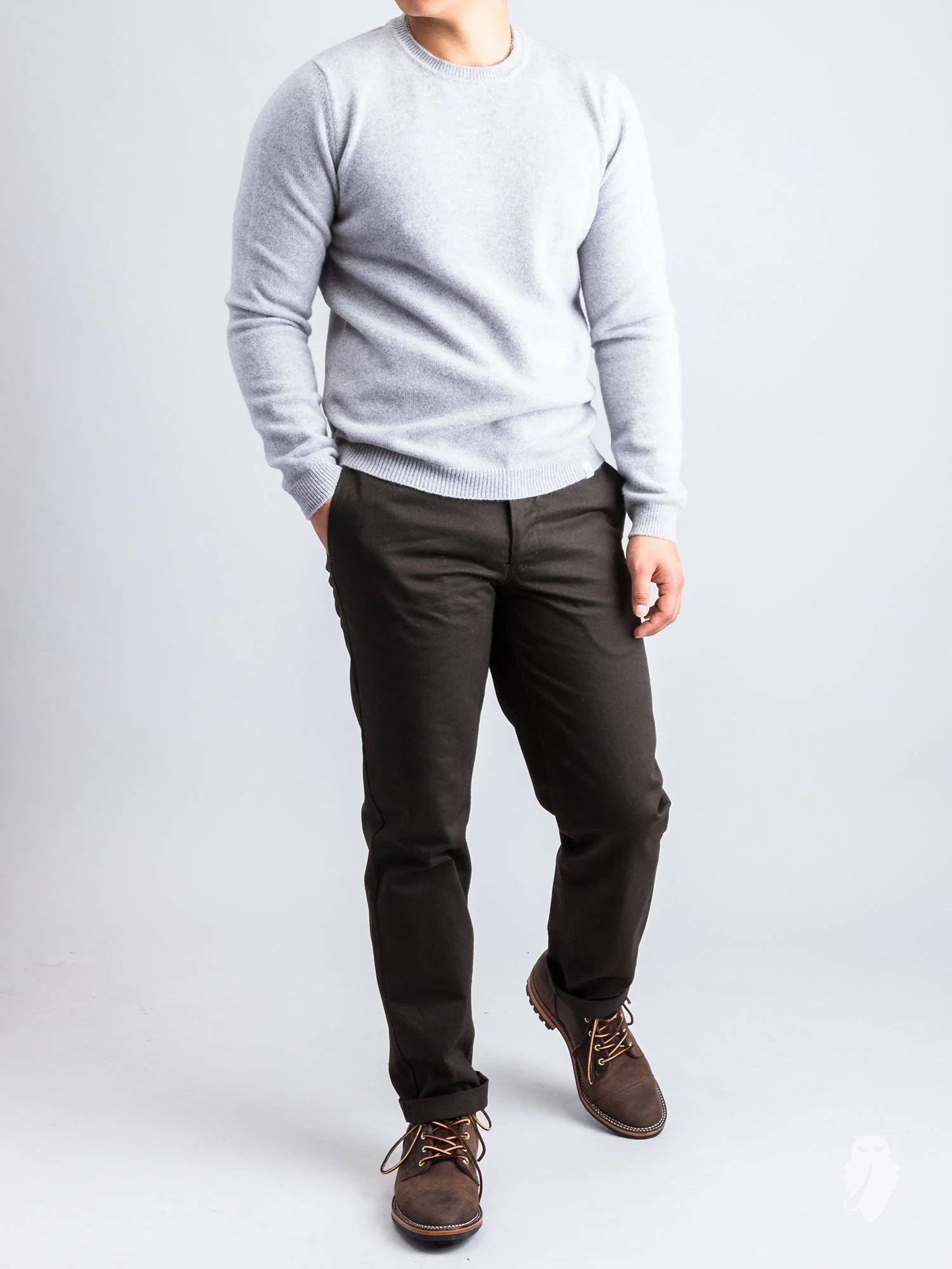Sigfred Lambswool Sweater in Light Grey Melange - Image 7