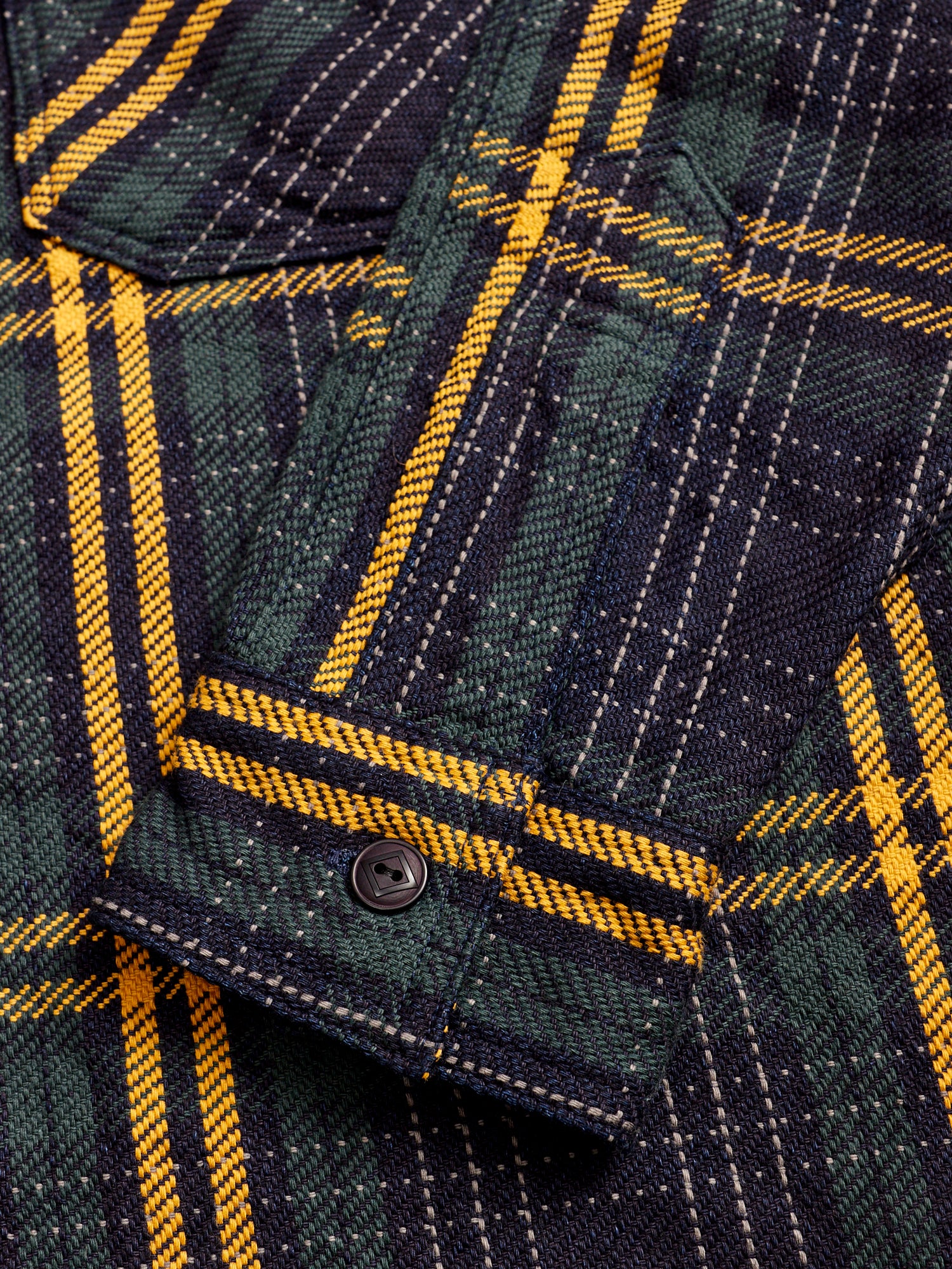 SIN22-01W Rope Dyed Flannel Shirt in Indigo/Green - Image 6